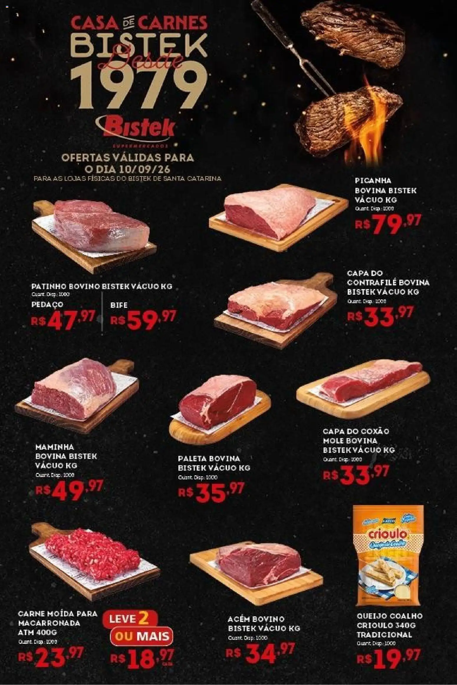 Bistek Supermercados Folheto - válido de 10/09/2026 | Página: 1 | Produtos: Picanha, Queijo, Carne, Carne moída