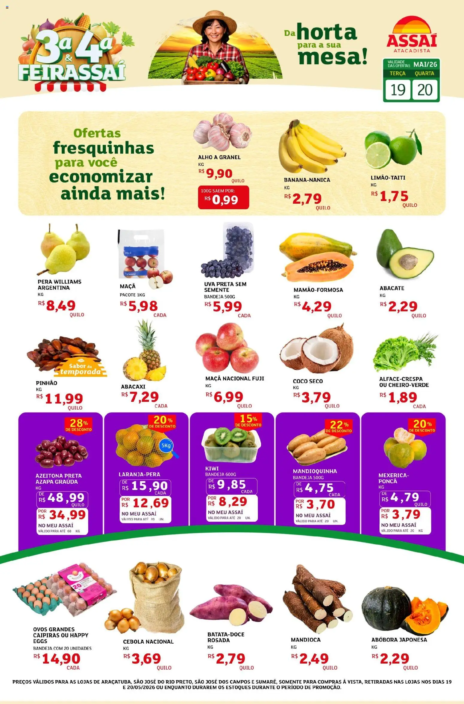 Assaí Atacadista Folheto - válido de 19.05.2026 | Página: 1 | Produtos: Alho, Mandioquinha, Mesa, Ovos