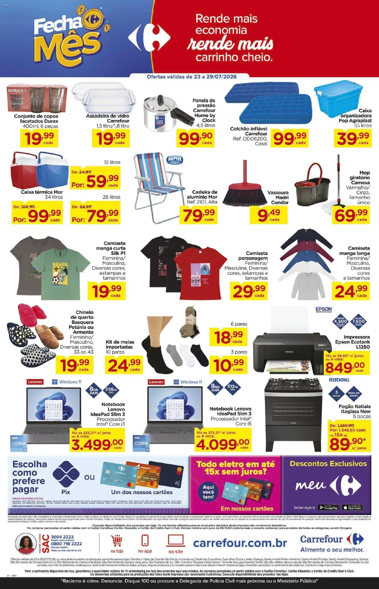 Carrefour Folheto - válido de 23/07/2026 | Página: 8 | Produtos: Fogão, Processador, Cadeira, Meias