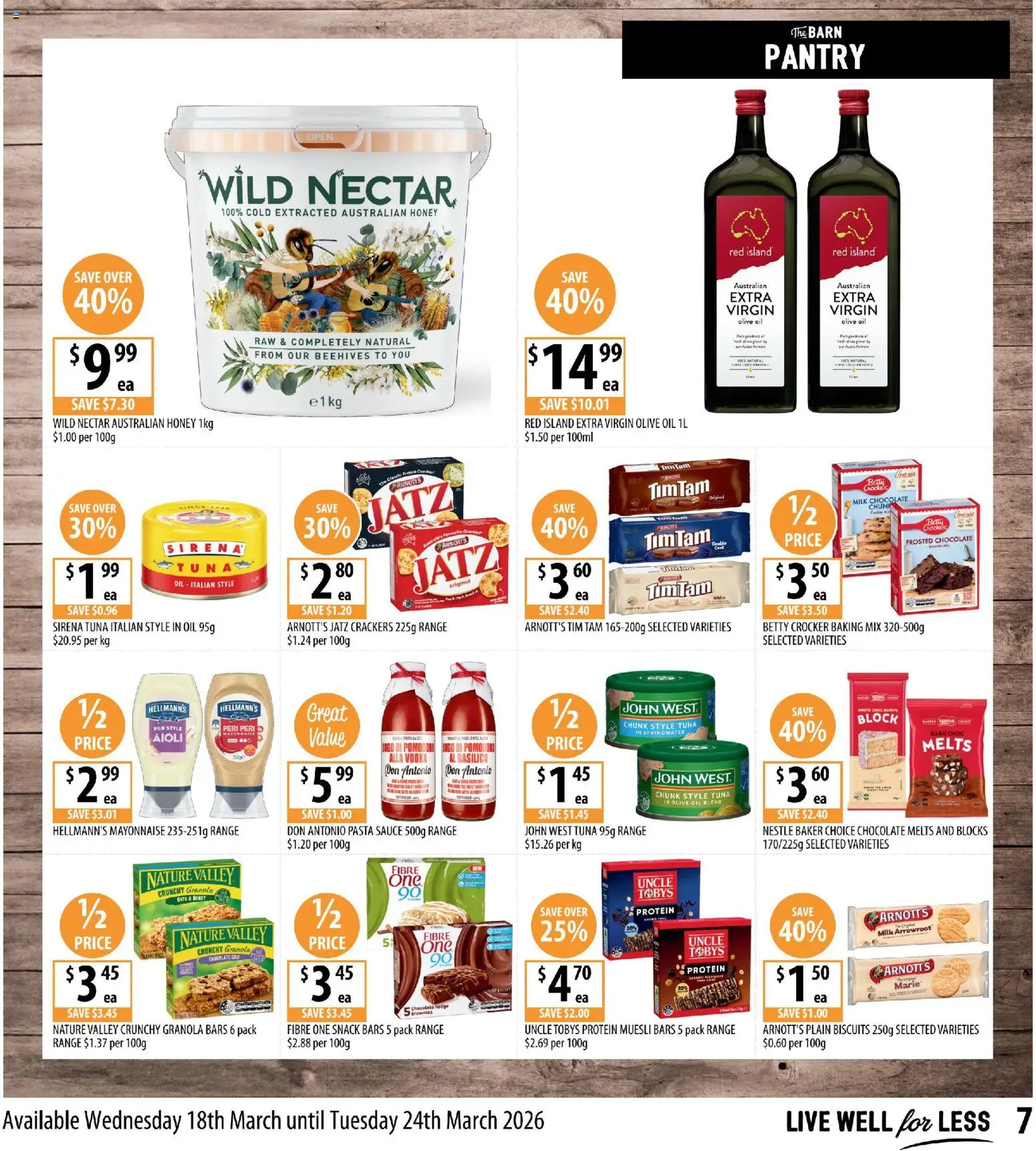 Supabarn catalogue - valid from 18.03.2026 | Page: 7 | Products: Milk, Granola, Olive oil, Biscuits