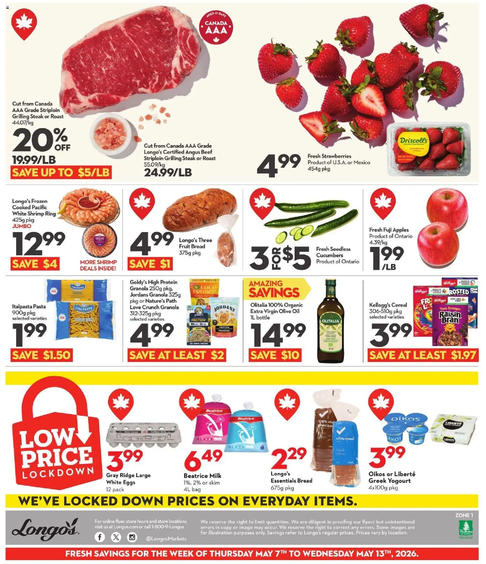 Longo's flyer valid from 07.05.2026 | Page: 3 | Products: Bag, Milk, Eggs, Apples