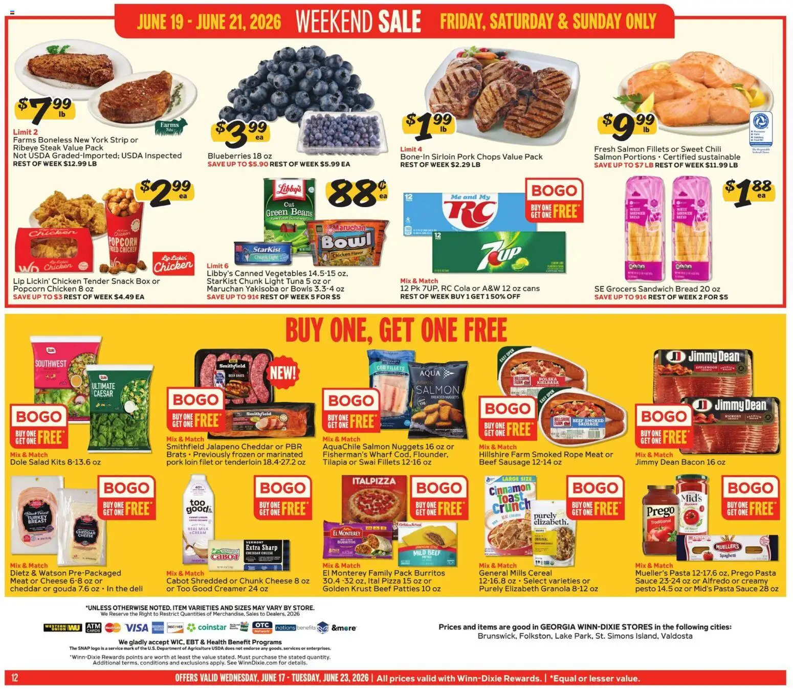 Winn Dixie Weekly Ad - valid from 17.06.2026 | Page: 12 | Products: Box, Beef, Sauce, Blueberries