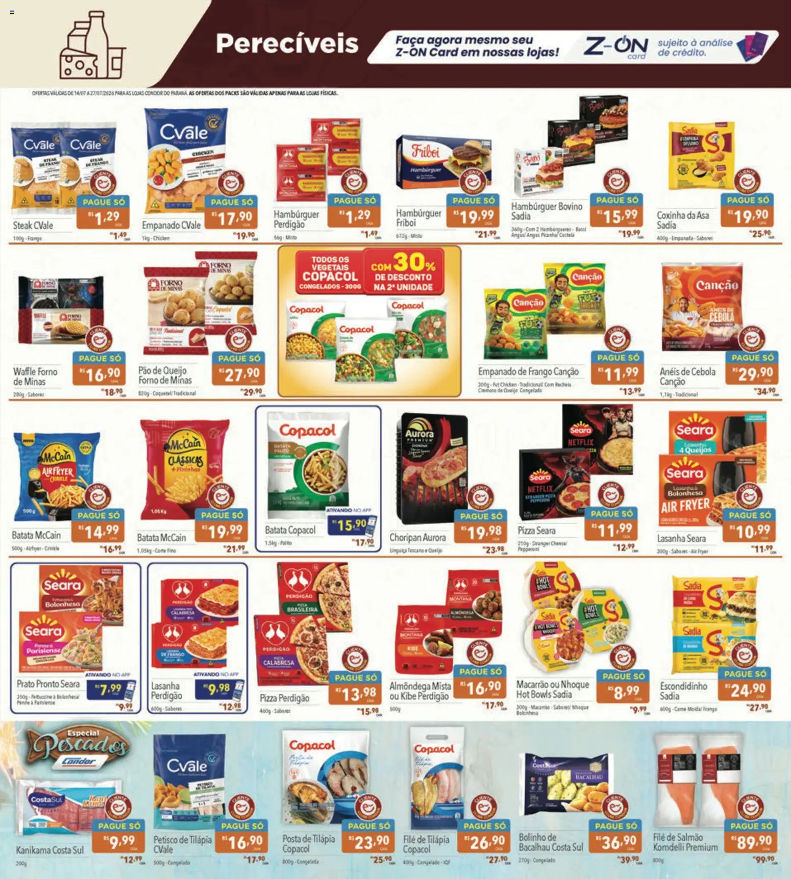 Supermercados Condor Folheto - válido de 14/07/2026 | Página: 15 | Produtos: Salmão, Bacalhau, Hambúrguer, Frango