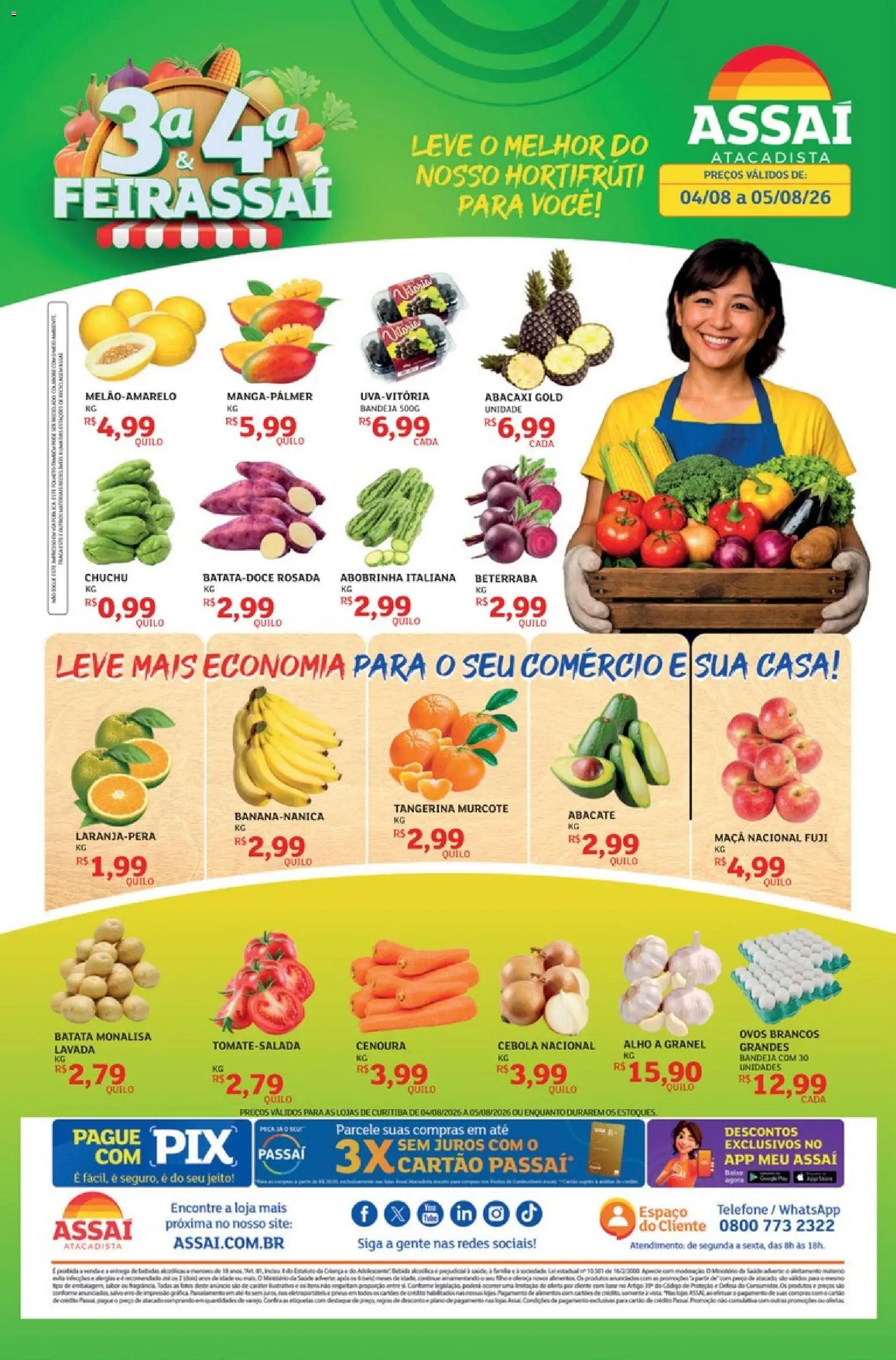 Assaí Atacadista Folheto - válido de 04/08/2026 | Página: 1 | Produtos: Alho, Ovos, Batata, Telefone