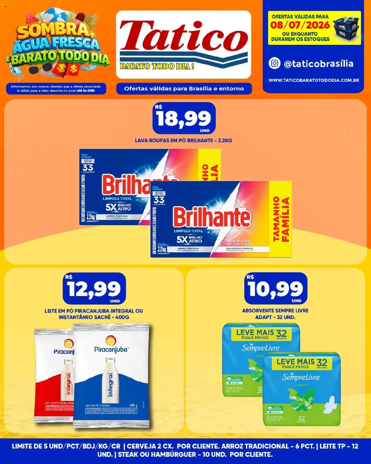 Tatico Folheto - válido de 08/07/2026 | Página: 10 | Produtos: Pó, Arroz, Hambúrguer, Absorvente