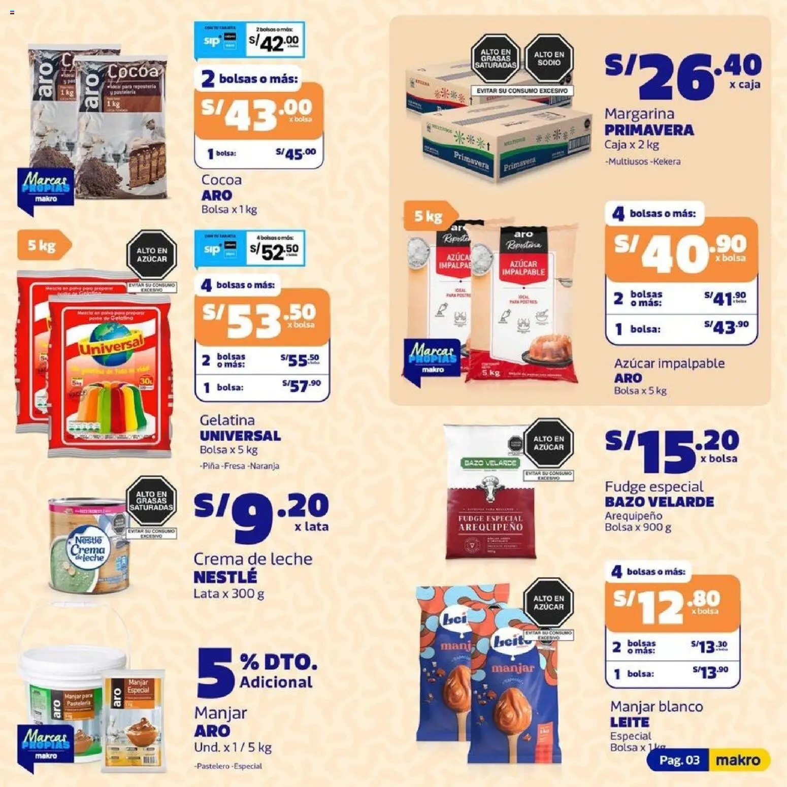 Catálogo Makro válido desde 13/08/2026 | Página: 3 | Productos: Margarina, Caja, Crema, Bolsa