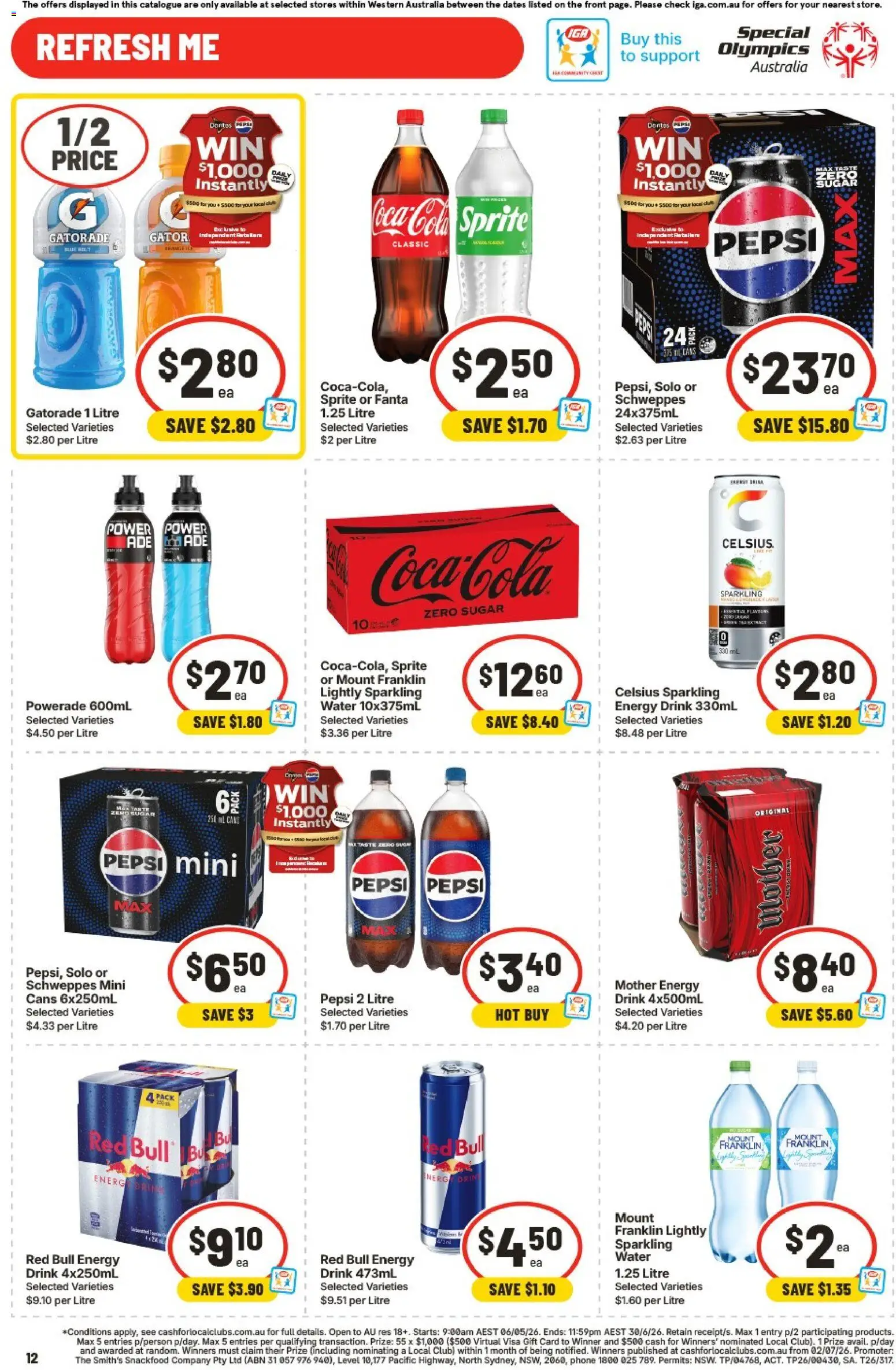 IGA catalogue - valid from 06.05.2026 | Page: 13 | Products: Energy drink, Pepsi, Water, Phone