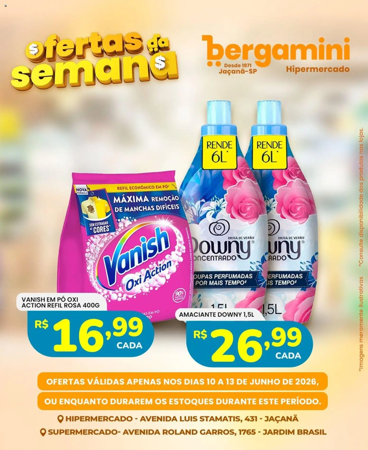 Supermercado Bergamini Folheto - válido de 10.06.2026 | Página: 21 | Produtos: Amaciante downy, Pó, Vanish, Amaciante
