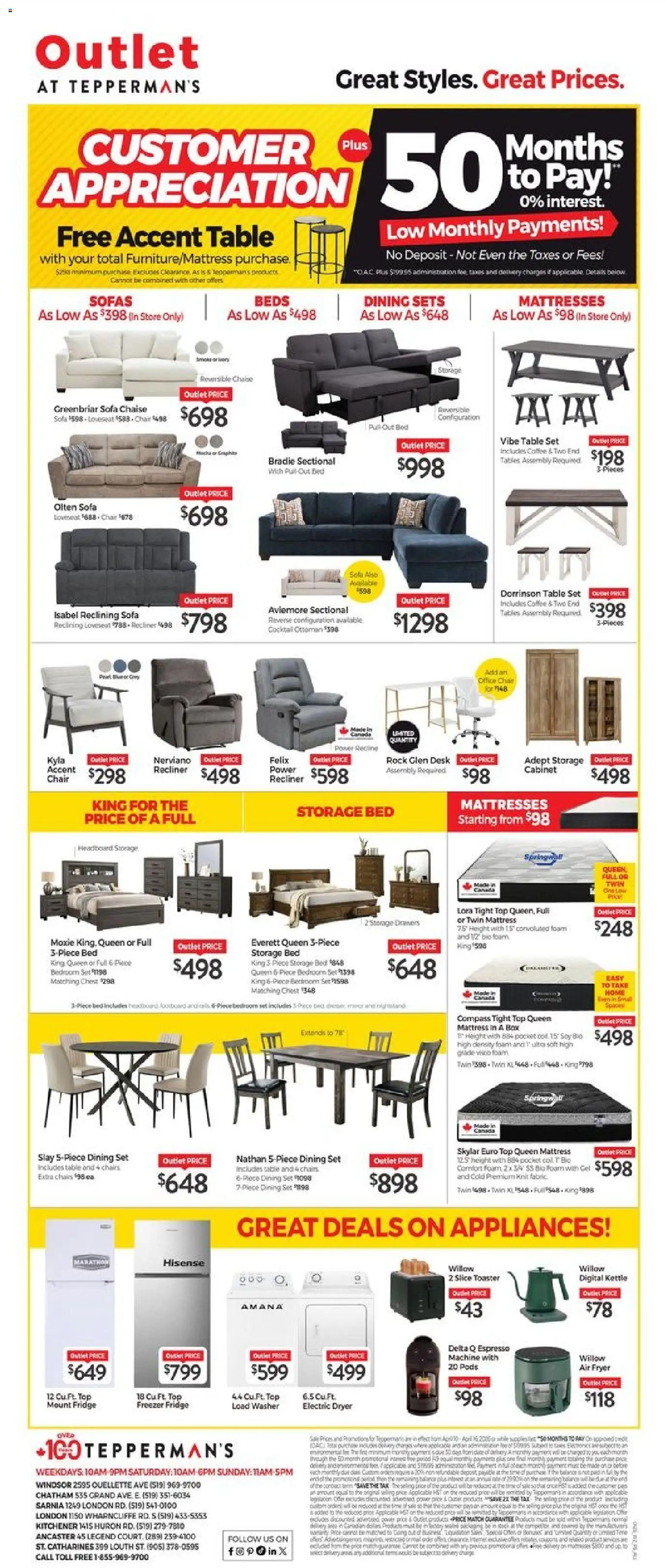 Tepperman's flyer valid from 10.04.2026 | Page: 1 | Products: Freezer, Kettle, Chair, Coffee