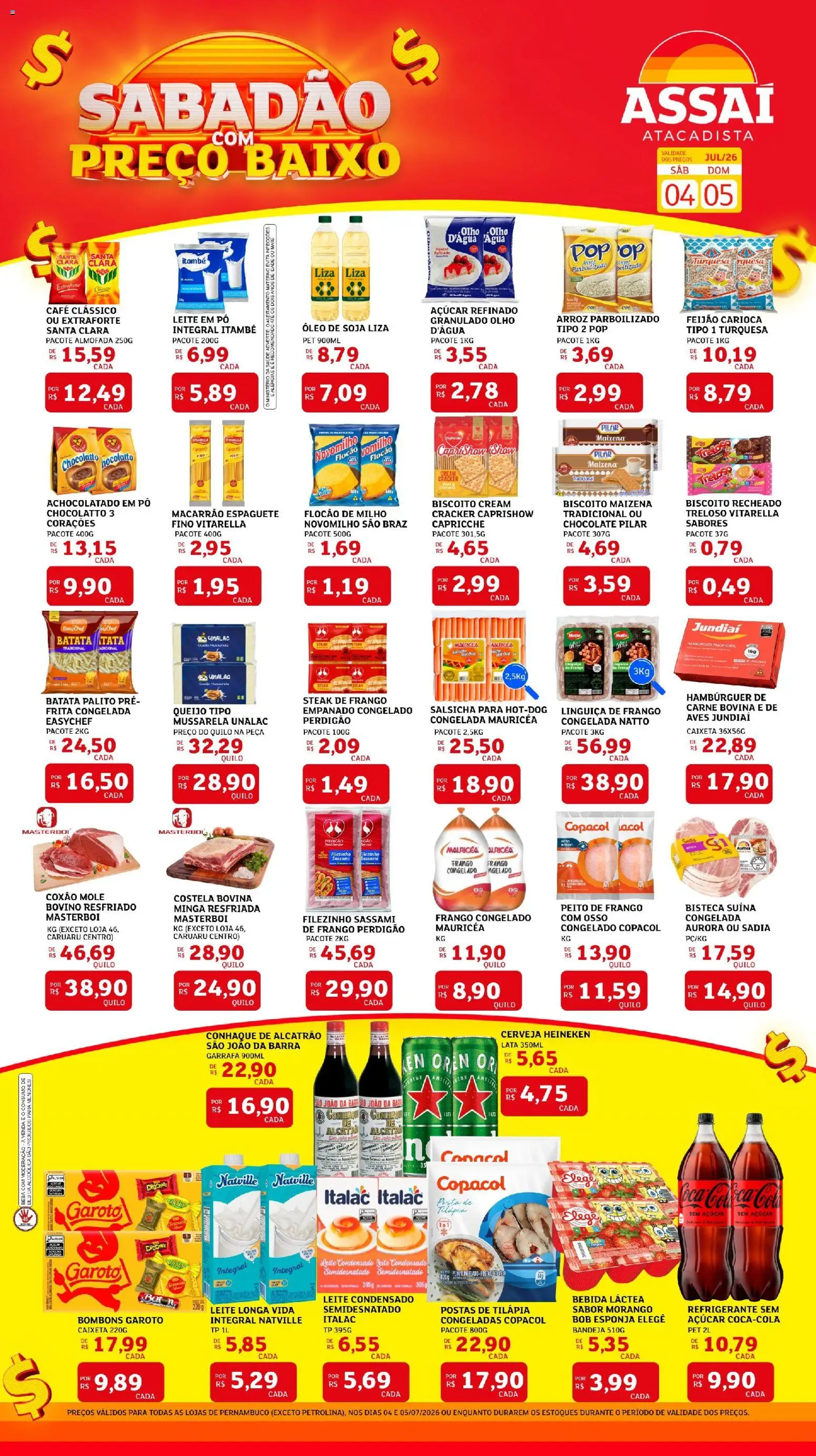 Assaí Atacadista Folheto - válido de 04/07/2026 | Página: 1 | Produtos: Conhaque, Café, Cerveja Heineken, Refrigerante