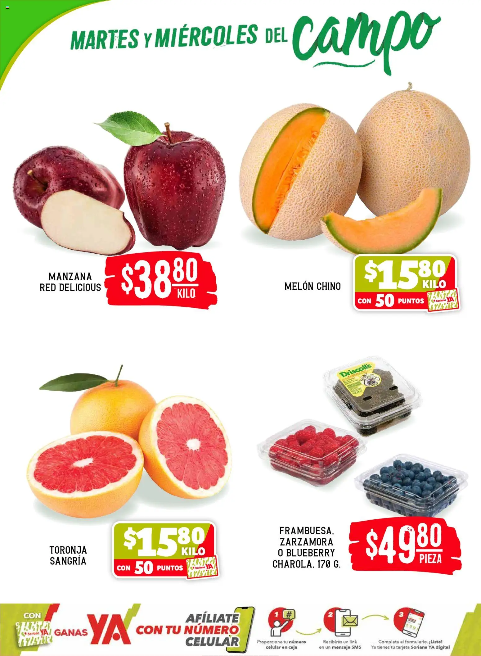 Nuevas ofertas de Soriana válidas en toda la República Mexicana desde el 12.05.2026. ¡Encuentra las mejores ofertas en Soriana Martes y Miércoles del Campo Híper: Ags, Nay, Jal, Qro, Col, Mich, Gto, Hgo, Tlax, Mor, Pue, Gro, Oax, Edo. de Mex, Vall! | Página: 2 | Productos: Melón, Manzana, Toronja, Caja