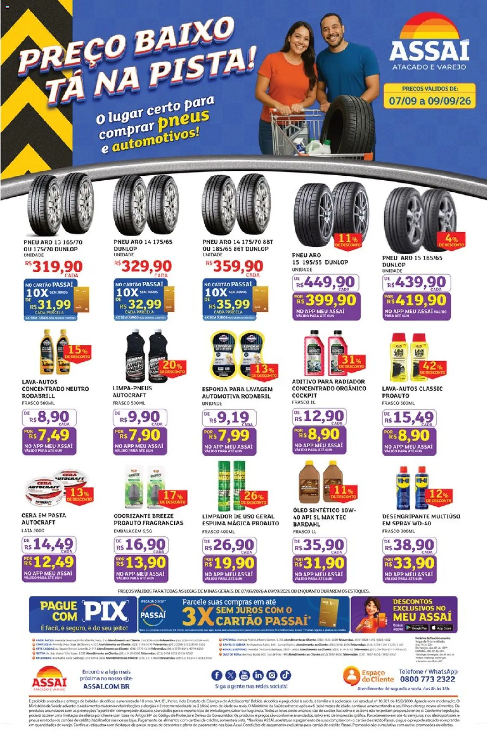Assaí Atacadista Folheto - válido de 07/09/2026 | Página: 1 | Produtos: Pneu, Esponja, Óleo, Cera
