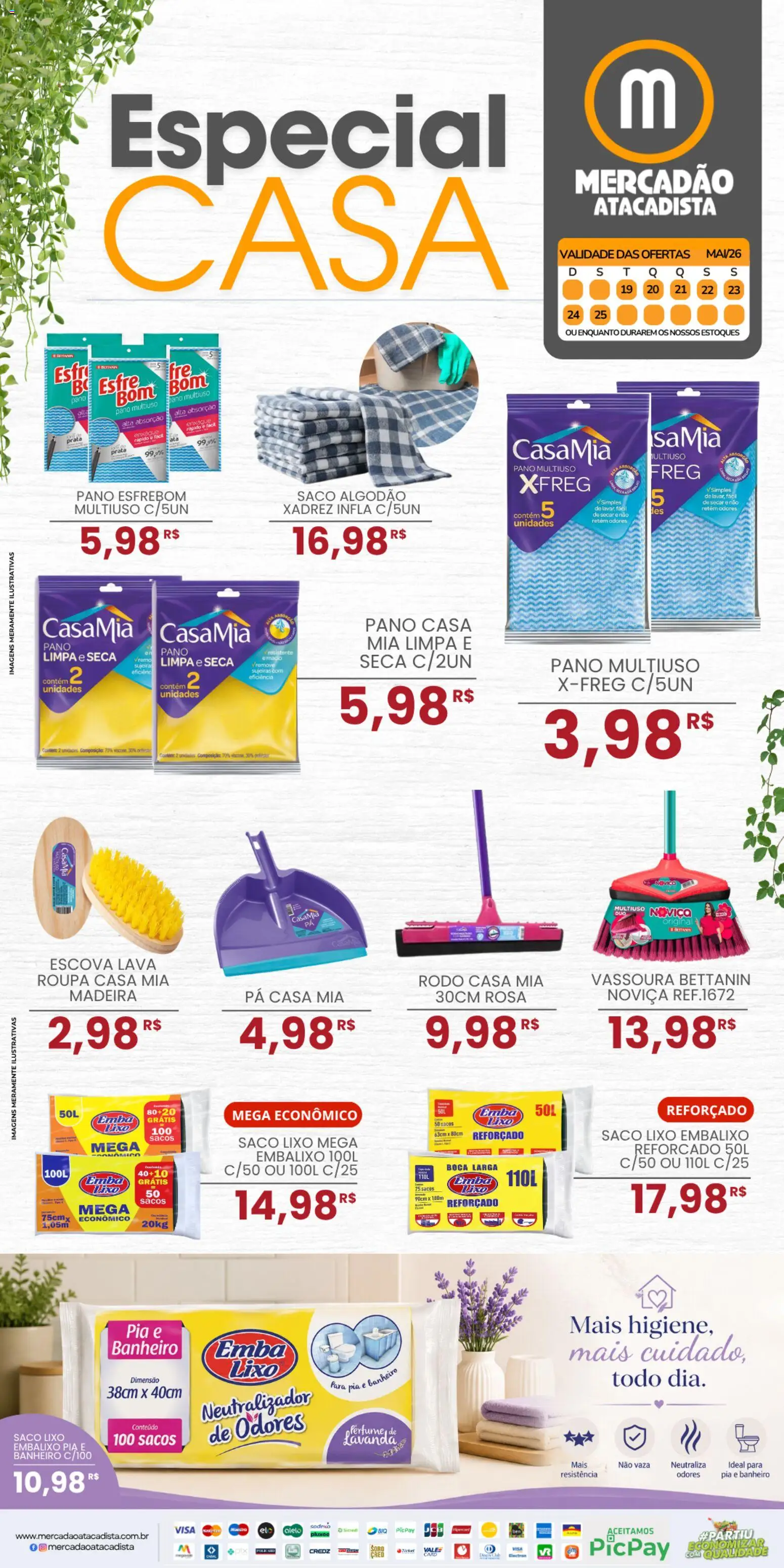 Mercadão Atacadista Folheto - válido de 19.05.2026 | Página: 1 | Produtos: Escova, Algodão, Pia, Rodo