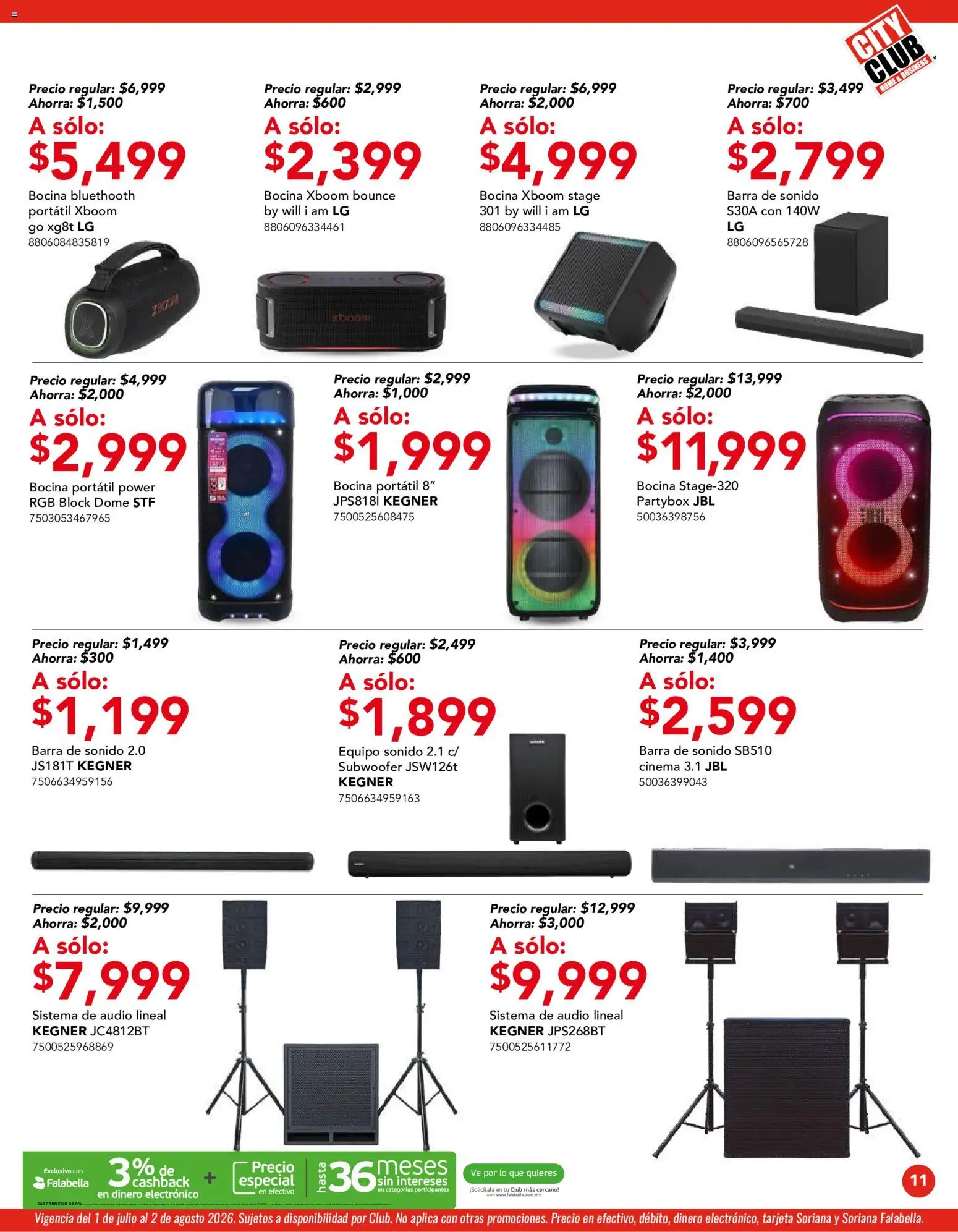 Nuevas ofertas de City Club válidas en toda la República Mexicana desde el 01/07/2026. ¡Encuentra las mejores ofertas en City Club catálogo! | Página: 11 | Productos: Audio, Bocina, Barra