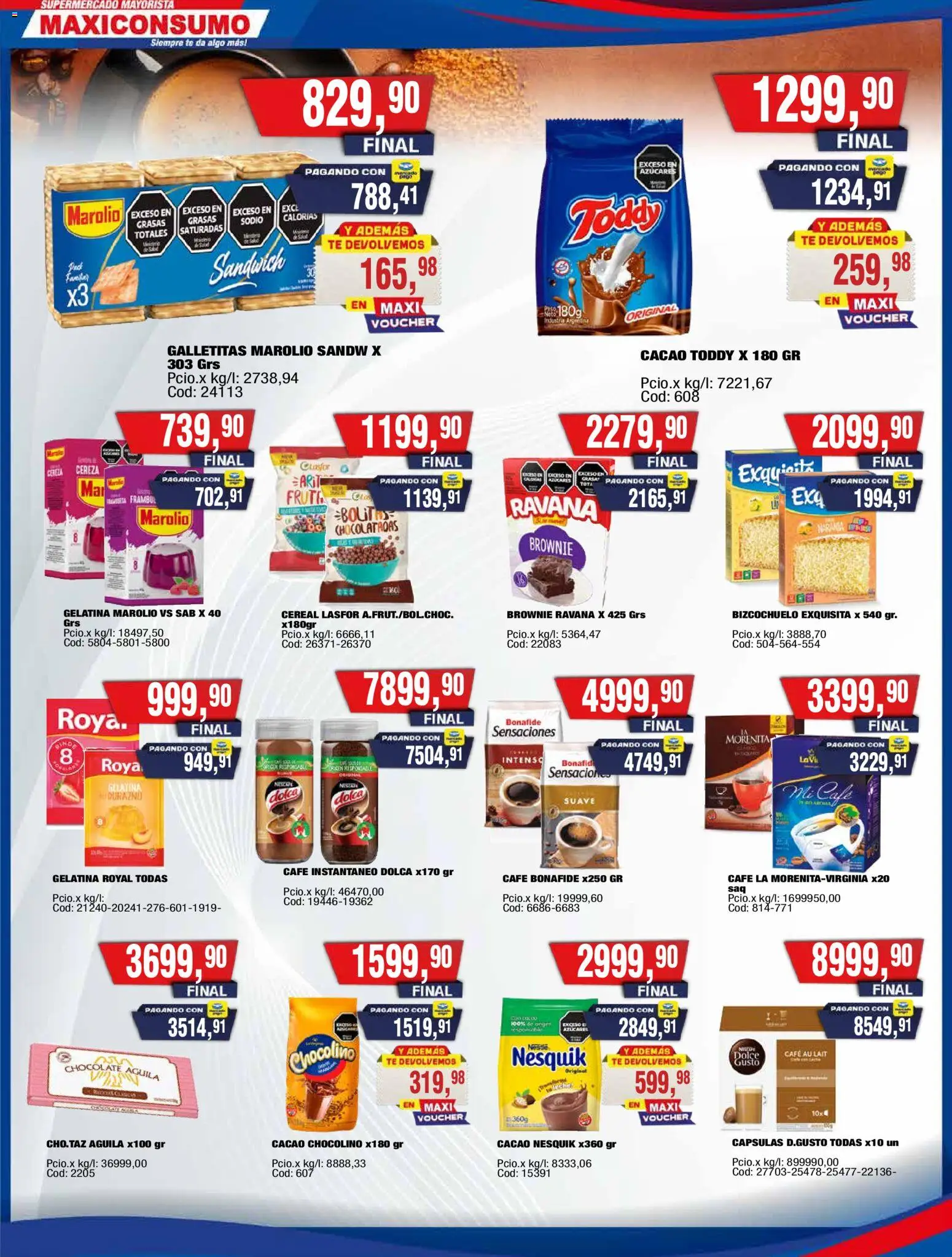 Maxiconsumo ofertas │ válido desde el 16.03.2026 | Página: 8 | Productos: Galletitas, Durazno, Gelatina, Cacao
