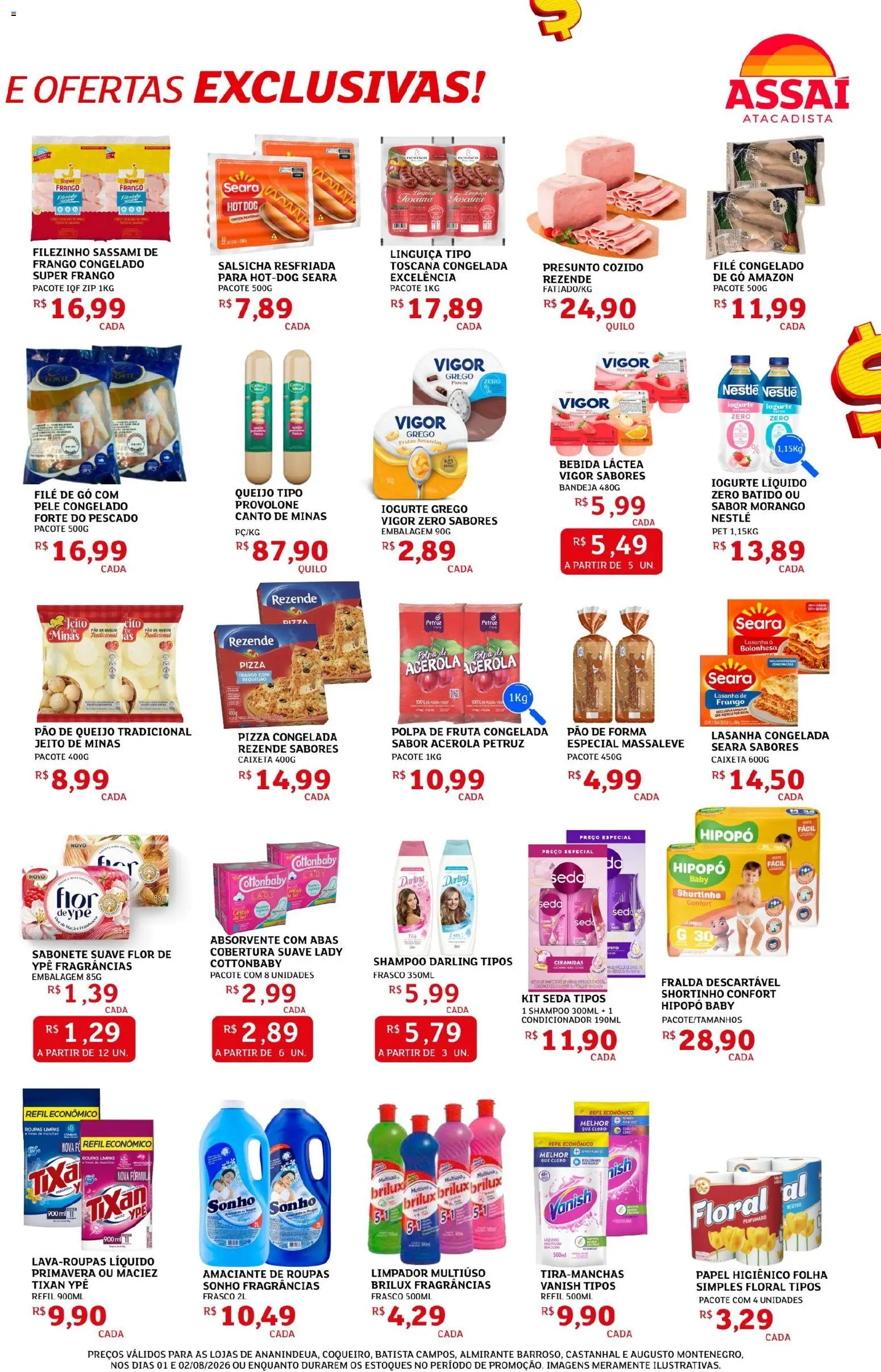 Assaí Atacadista Folheto - válido de 01/08/2026 | Página: 3 | Produtos: Limpador multiuso, Linguiça, Iogurte, Iogurte grego