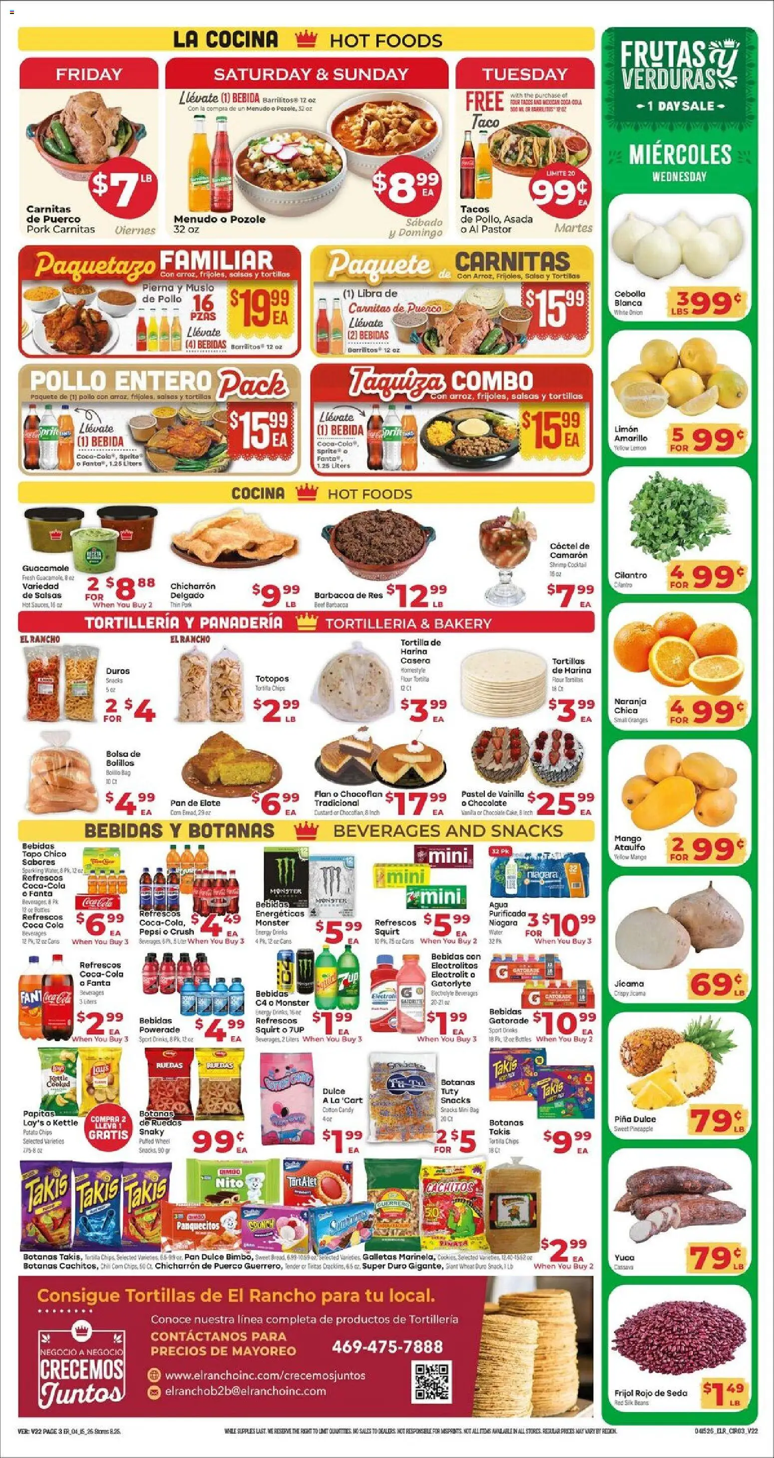 El Rancho Weekly Ad - valid from 15.04.2026 | Page: 3 | Products: Chocolate, Pork, Water, Bag
