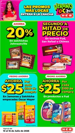 Vista previa de H-E-B folleto, nuevo folleto de la tienda, válido en México a partir del 10/07/2026 | Página: 15 | Productos: Tocino, Salchicha, Queso, Jamón