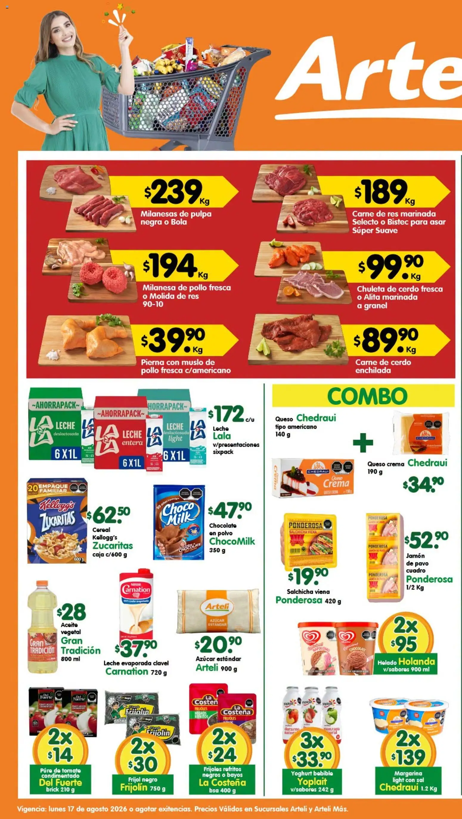 Nuevas ofertas de Arteli válidas en toda la República Mexicana desde el 17/08/2026. ¡Encuentra las mejores ofertas en Arteli folleto Tuxpan! | Página: 1 | Productos: Queso crema, Queso, Margarina, Carne de res