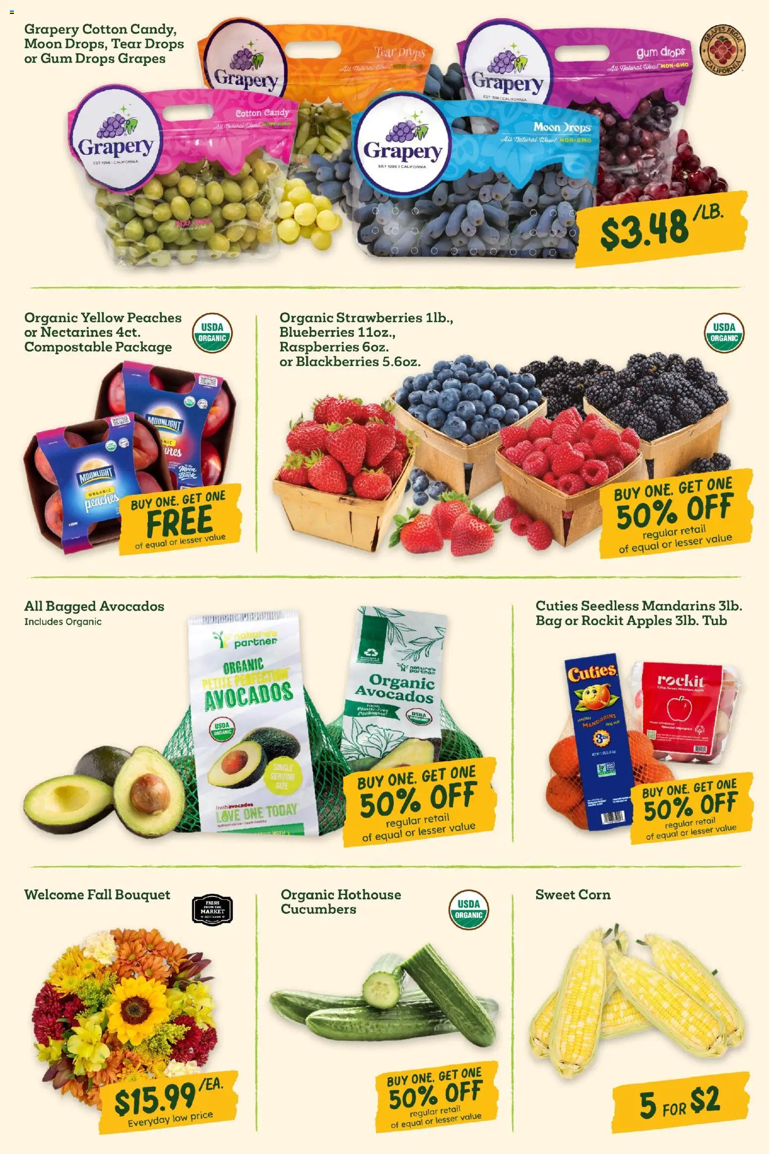 Sprouts Weekly Ad - valid from 09/02/2026 | Page: 4 | Products: Corn, Nectarines, Cucumbers, Grapes