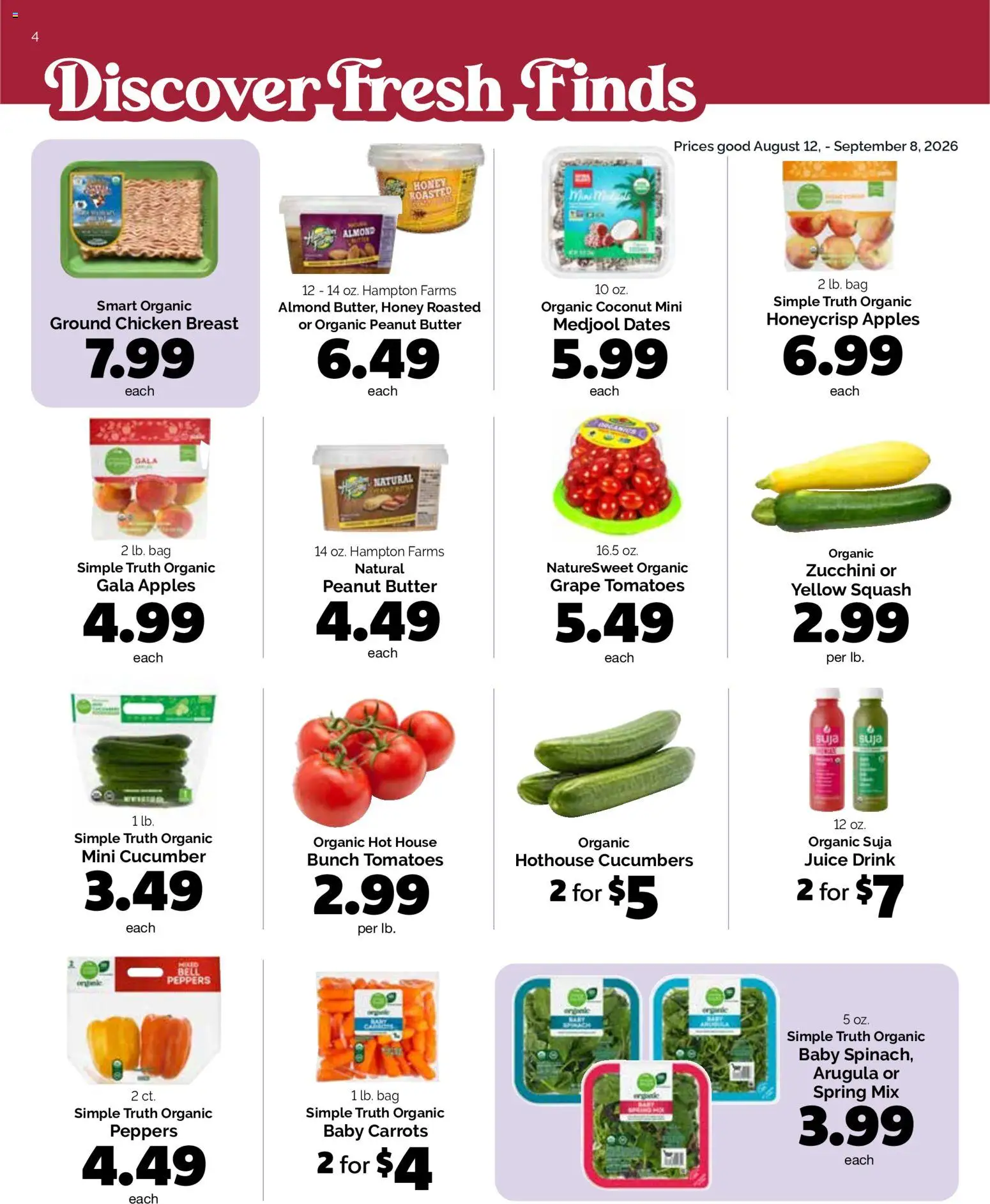 Harris Teeter Monthly Ad - valid from 08/12/2026 | Page: 4 | Products: Medjool Dates, Apples, Cucumbers, Coconut