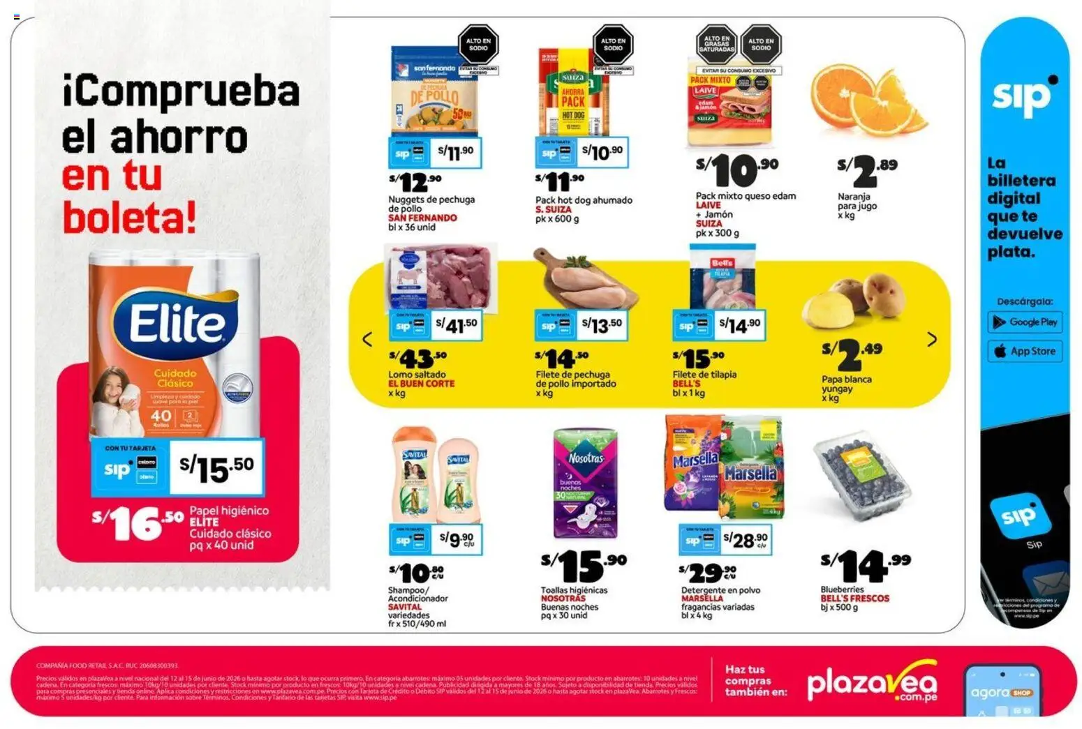 Catálogo Plaza Vea válido desde 12.06.2026 | Página: 2 | Productos: Jamón, Jugo, Té, Billetera