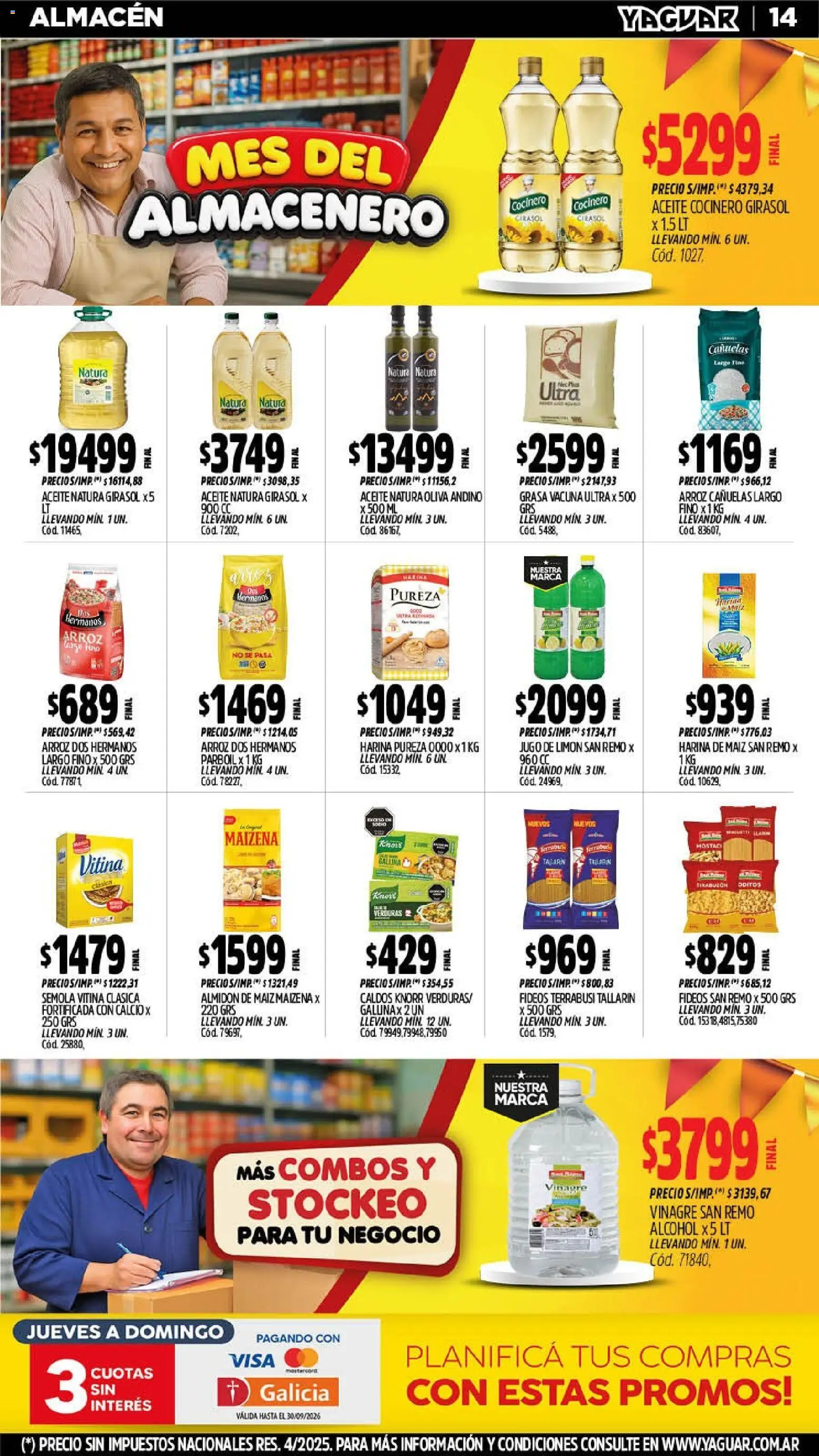 Yaguar - Oferta Semanal Córdoba │ válido desde el 07/09/2026 | Página: 14 | Productos: Jugo de limón, Vinagre, Oliva, Arroz
