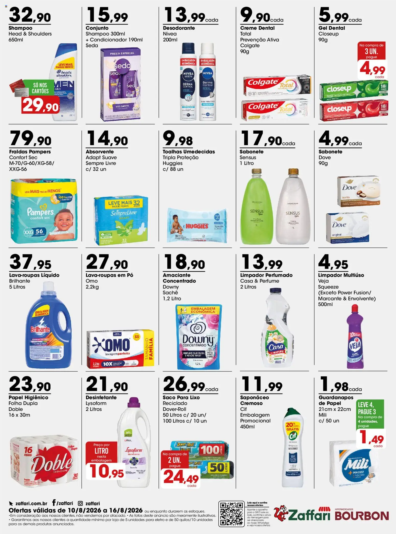 Zaffari Folheto - válido de 10/08/2026 | Página: 4 | Produtos: Saponáceo, Fraldas, Sempre Livre, Amaciante
