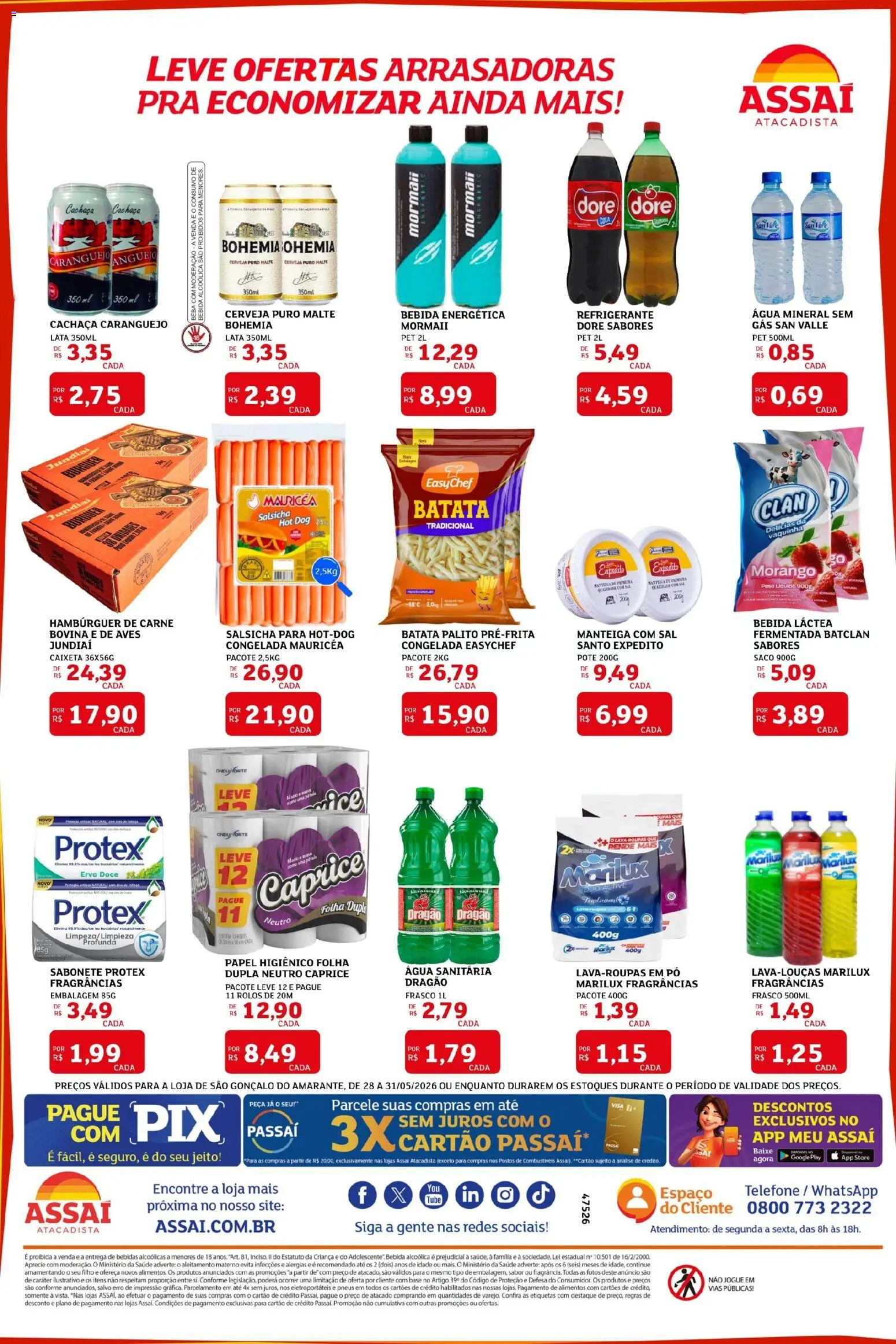 Assaí Atacadista Folheto - válido de 28.05.2026 | Página: 2 | Produtos: Salsicha, Cerveja, Bebida, Água mineral
