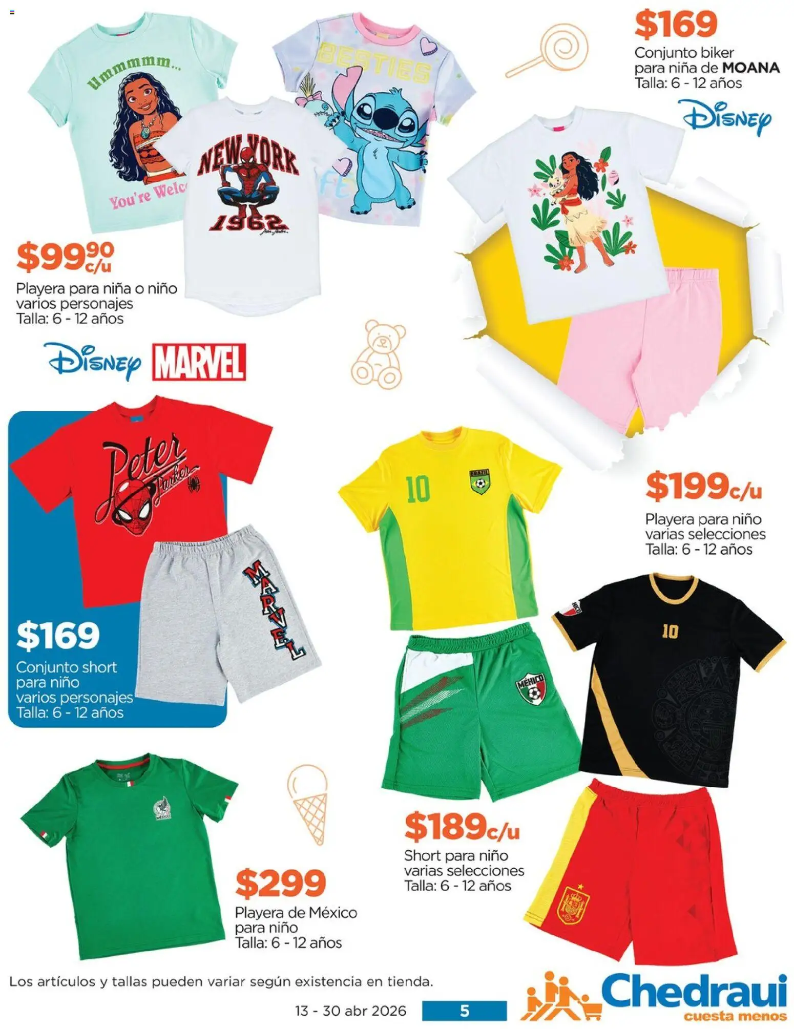 Nuevas ofertas de Chedraui válidas en toda la República Mexicana desde el 13/04/2026. ¡Encuentra las mejores ofertas en Chedraui folleto! | Página: 5 | Productos: Playera, Conjunto, Short