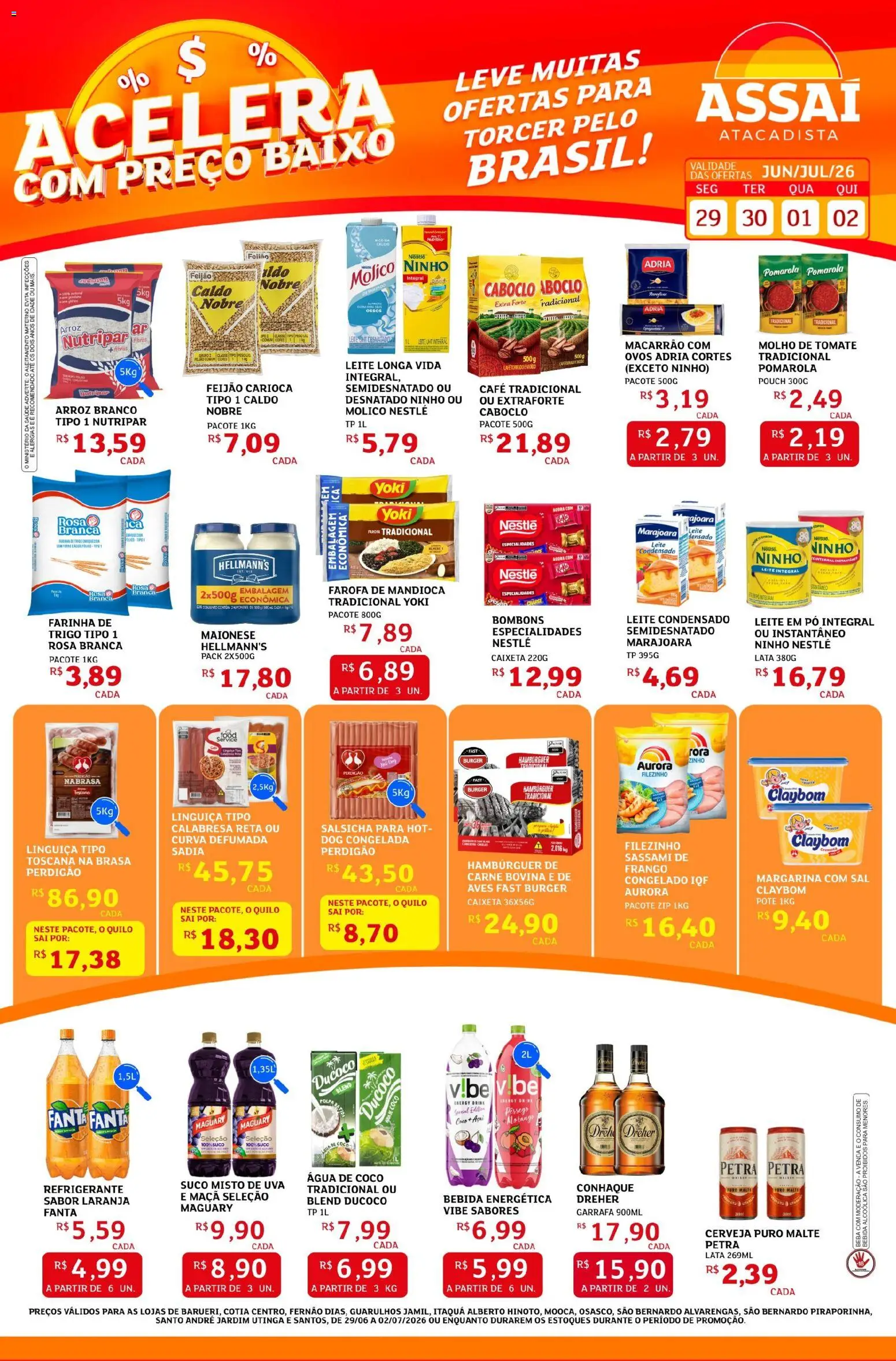Assaí Atacadista Folheto - válido de 29/06/2026 | Página: 1 | Produtos: Linguiça, Baixo, Bebida, Farofa