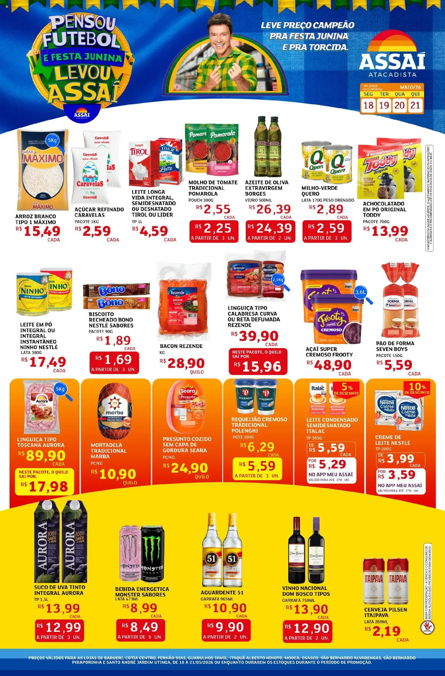 Assaí Atacadista Folheto - válido de 18.05.2026 | Página: 1 | Produtos: Cerveja, Creme, Açúcar, Azeite