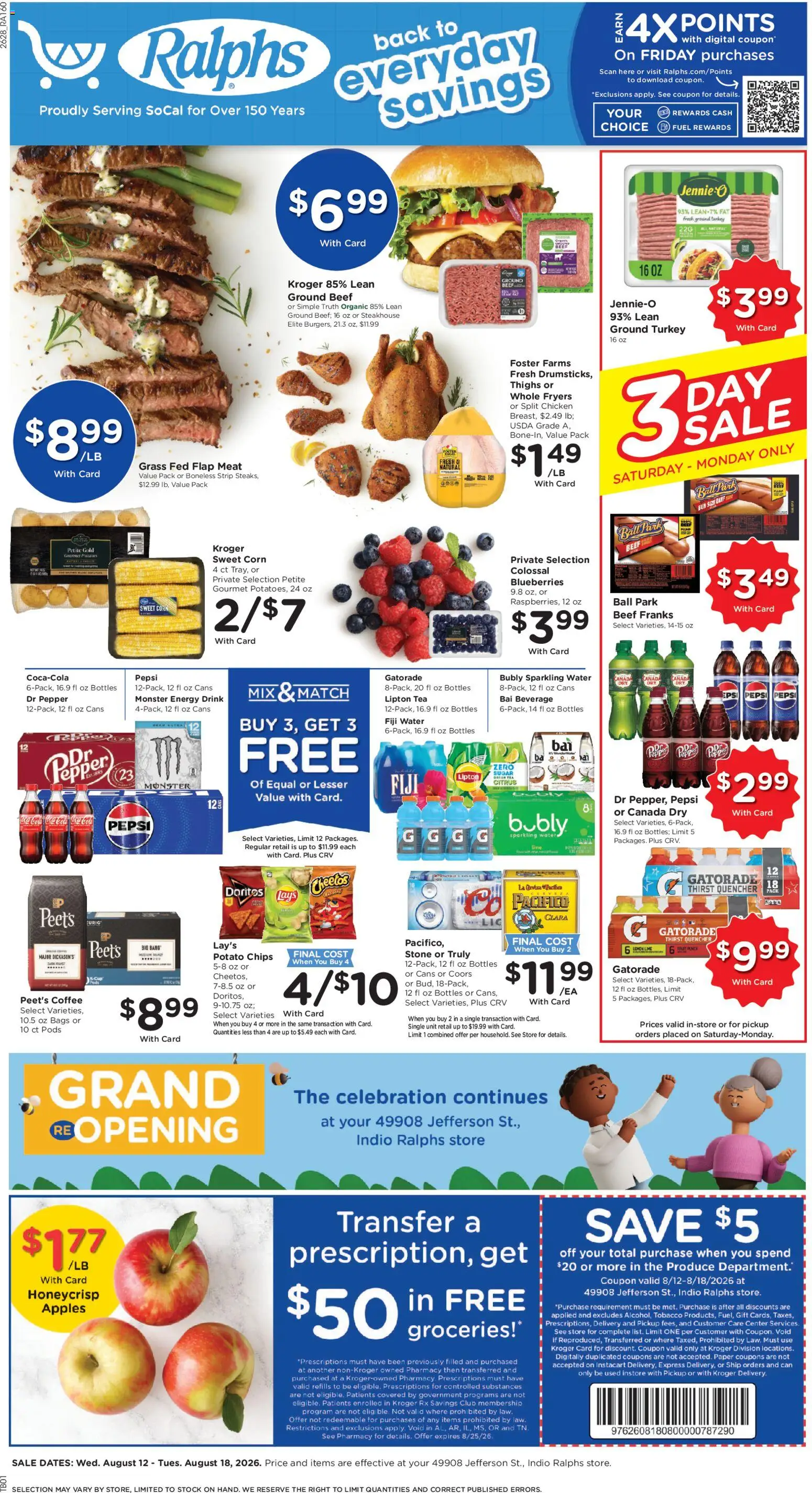 Ralphs Weekly Ad - valid from 08/12/2026 | Page: 1 | Products: Ground turkey, Chicken, Apples, Sugar