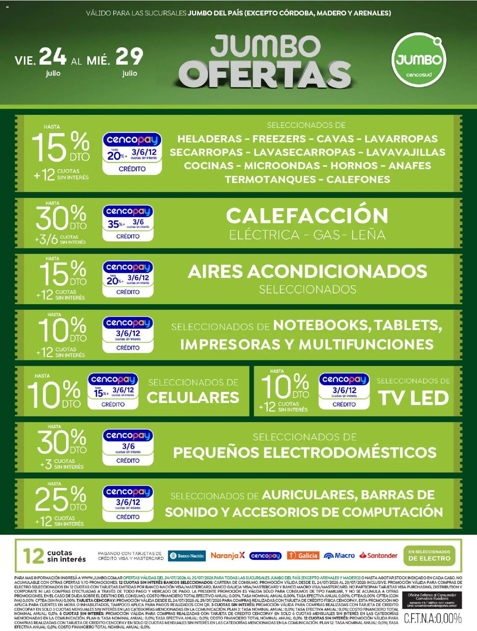 Jumbo - Ofertas | Electro y Hogar │ válido desde el 24/07/2026 | Página: 1 | Productos: Teléfono, Cartera, Lavarropas, Microondas