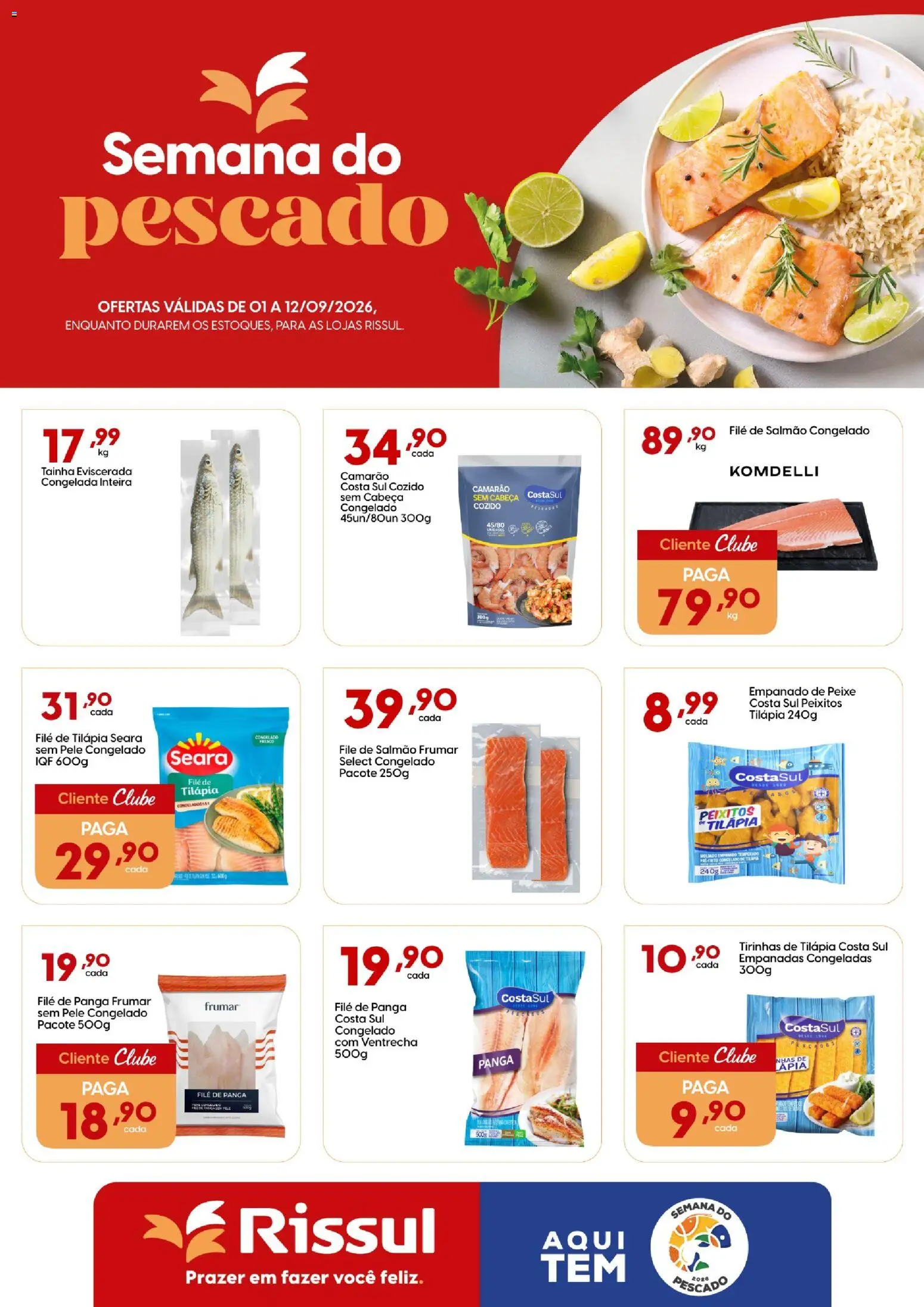 Rissul Folheto - válido de 01/09/2026 | Página: 1 | Produtos: Salmão, Filé de salmão, Tilápia, Filé de tilápia