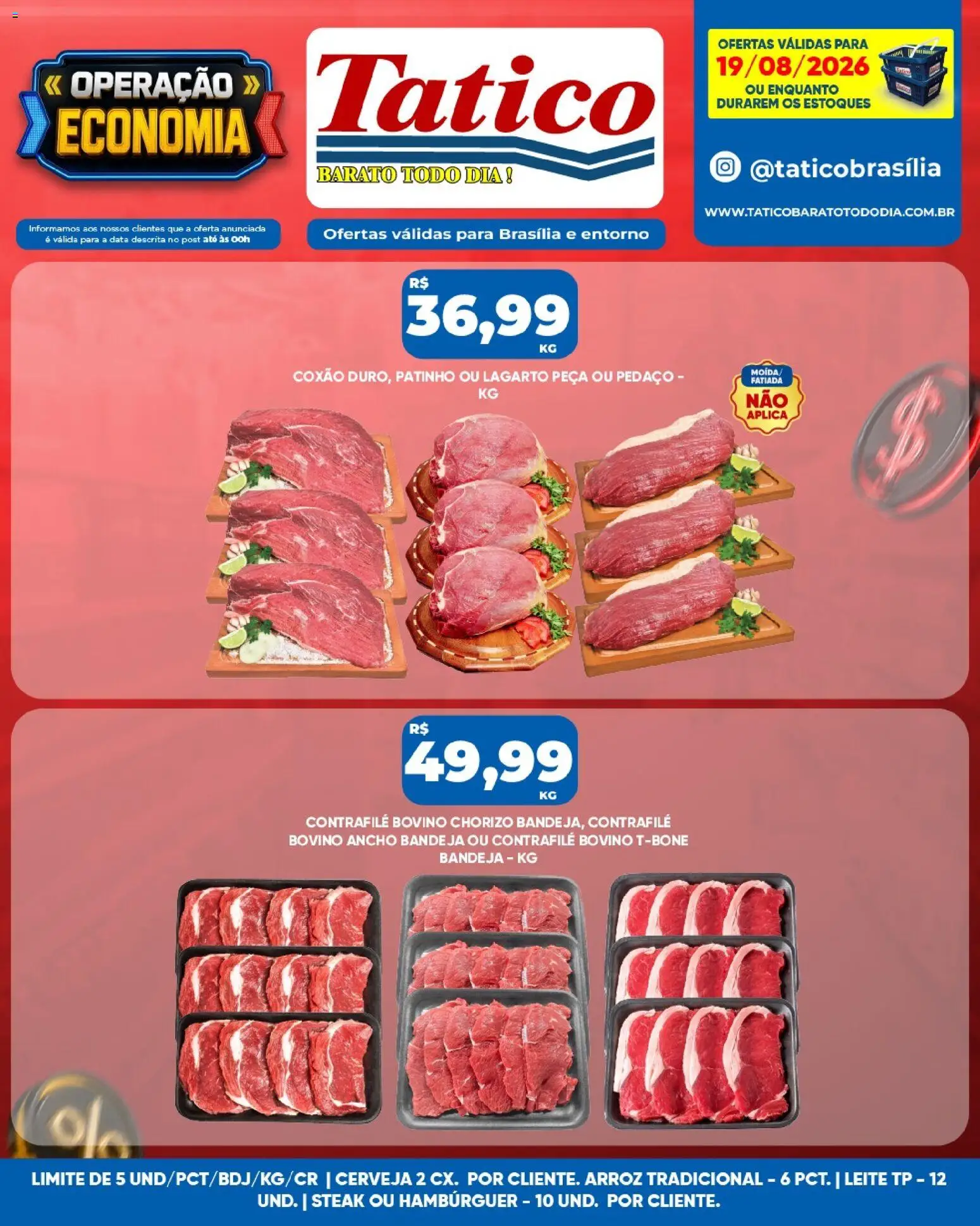 Tatico Folheto - válido de 19/08/2026 | Página: 13 | Produtos: Cerveja, Arroz, Hambúrguer, Bandeja