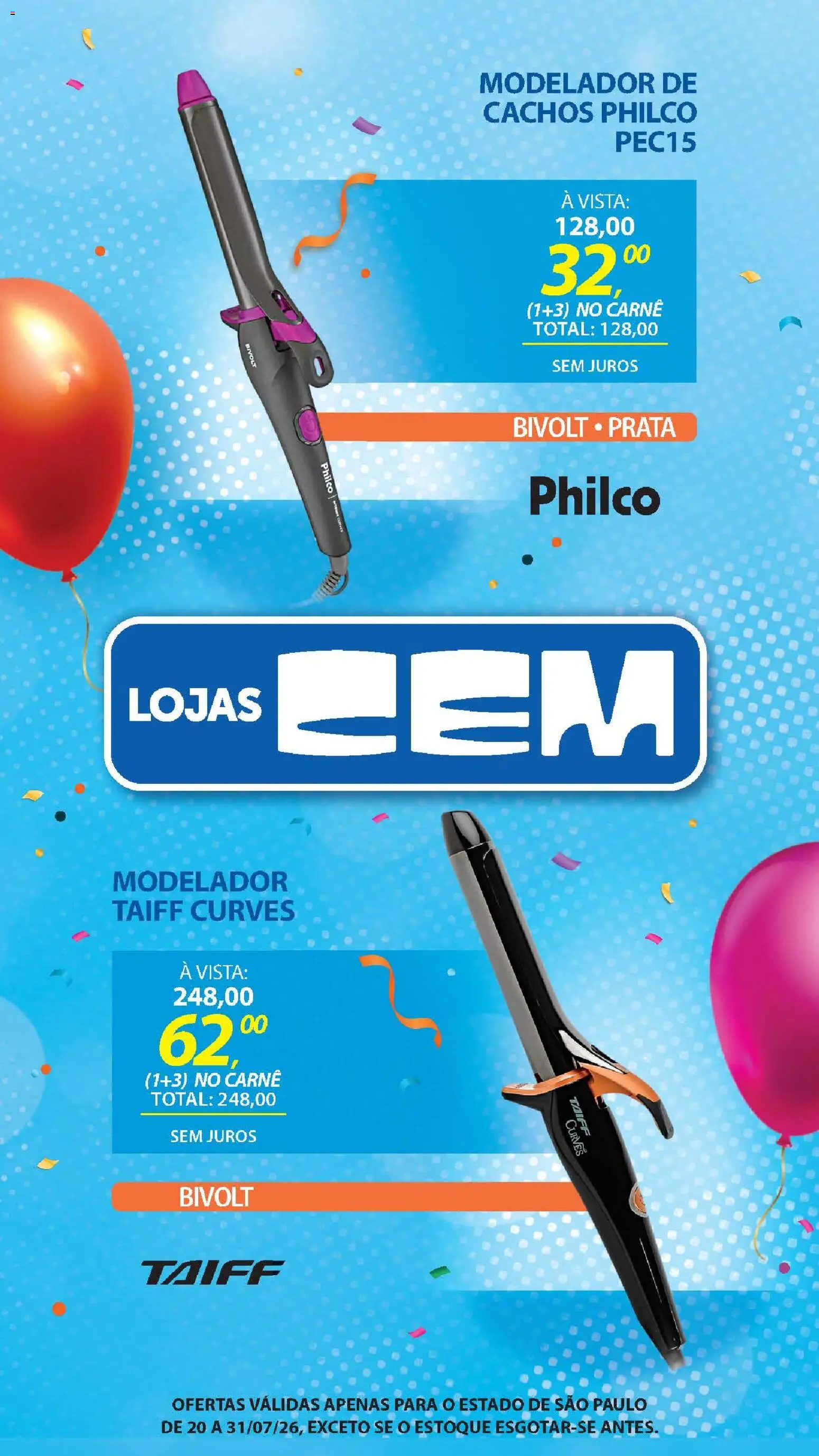 Lojas Cem Folheto - válido de 20/07/2026 | Página: 138 | Produtos: Modelador de cachos, Carne