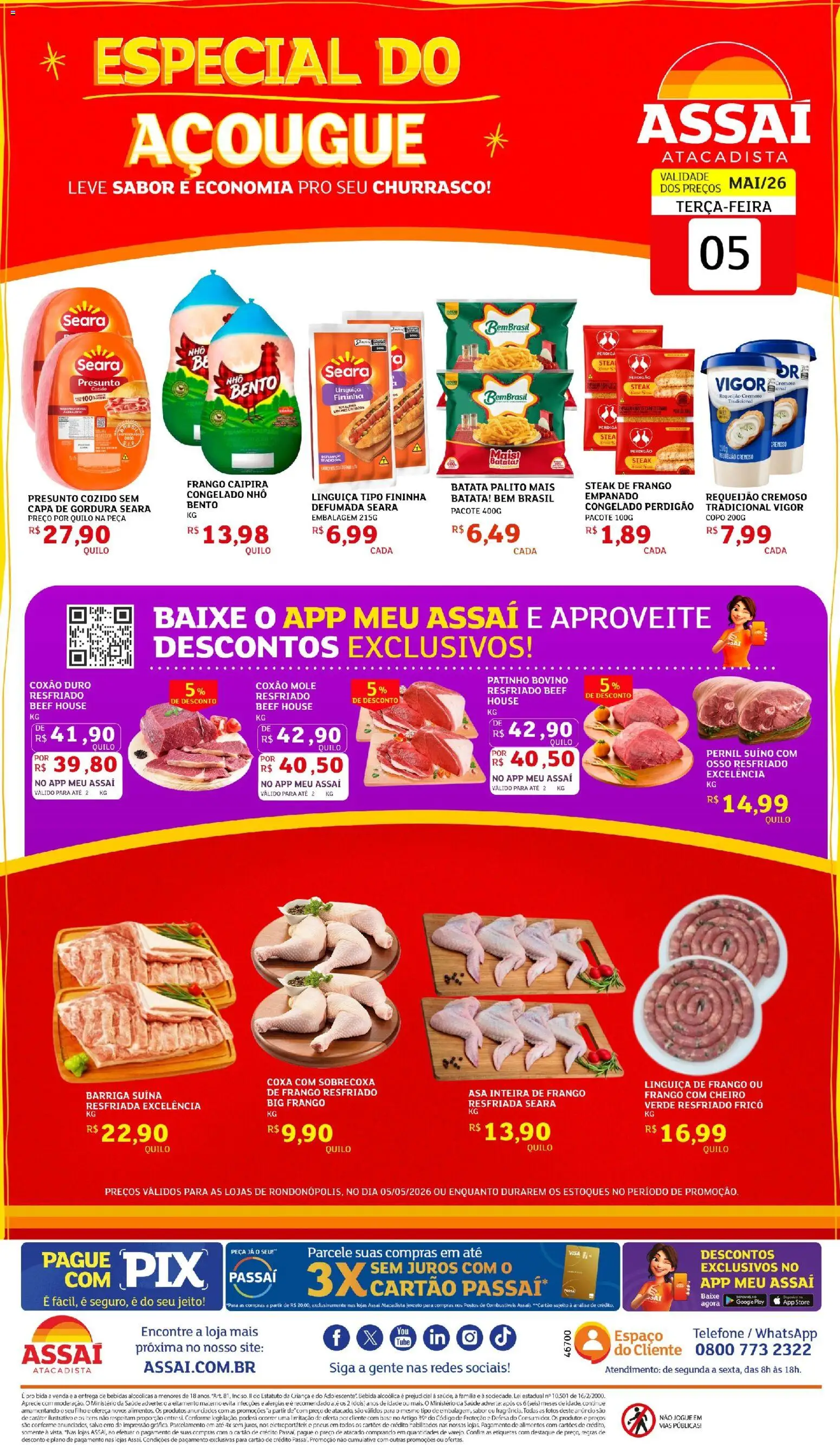 Assaí Atacadista Folheto - válido de 05.05.2026 | Página: 1 | Produtos: Presunto, Pneus, Telefone, Frango