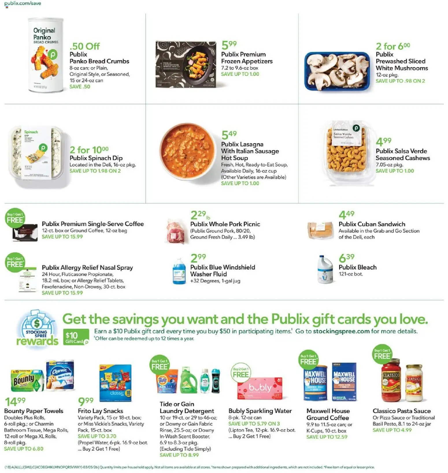 Publix Weekly Ad - valid from 04.03.2026 | Page: 18 | Products: Mushrooms, Coffee, Pizza, Sauce