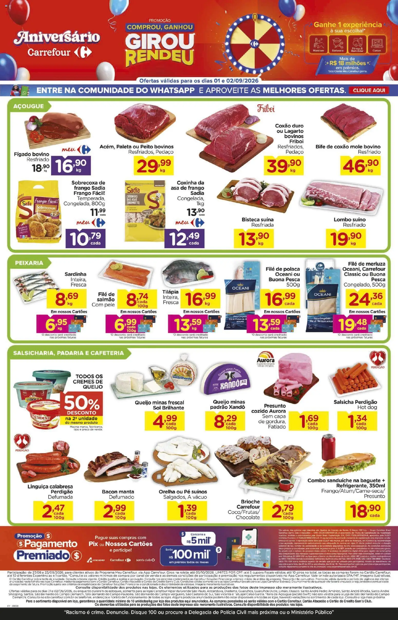 Carrefour Folheto - válido de 01/09/2026 | Página: 2 | Produtos: Salmão, Salsicha, Linguiça, Sanduíche