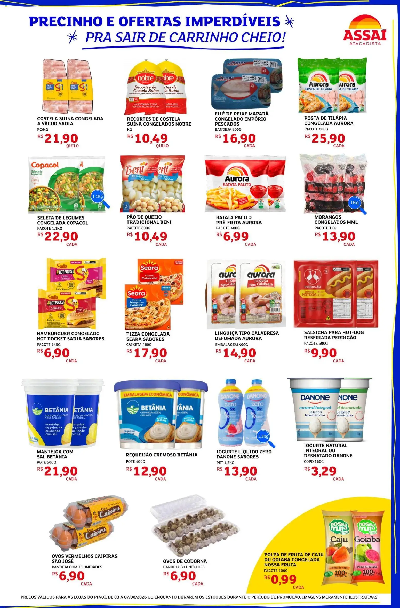 Assaí Atacadista Folheto - válido de 03/08/2026 | Página: 3 | Produtos: Caju, Leite, Pizza, Hambúrguer