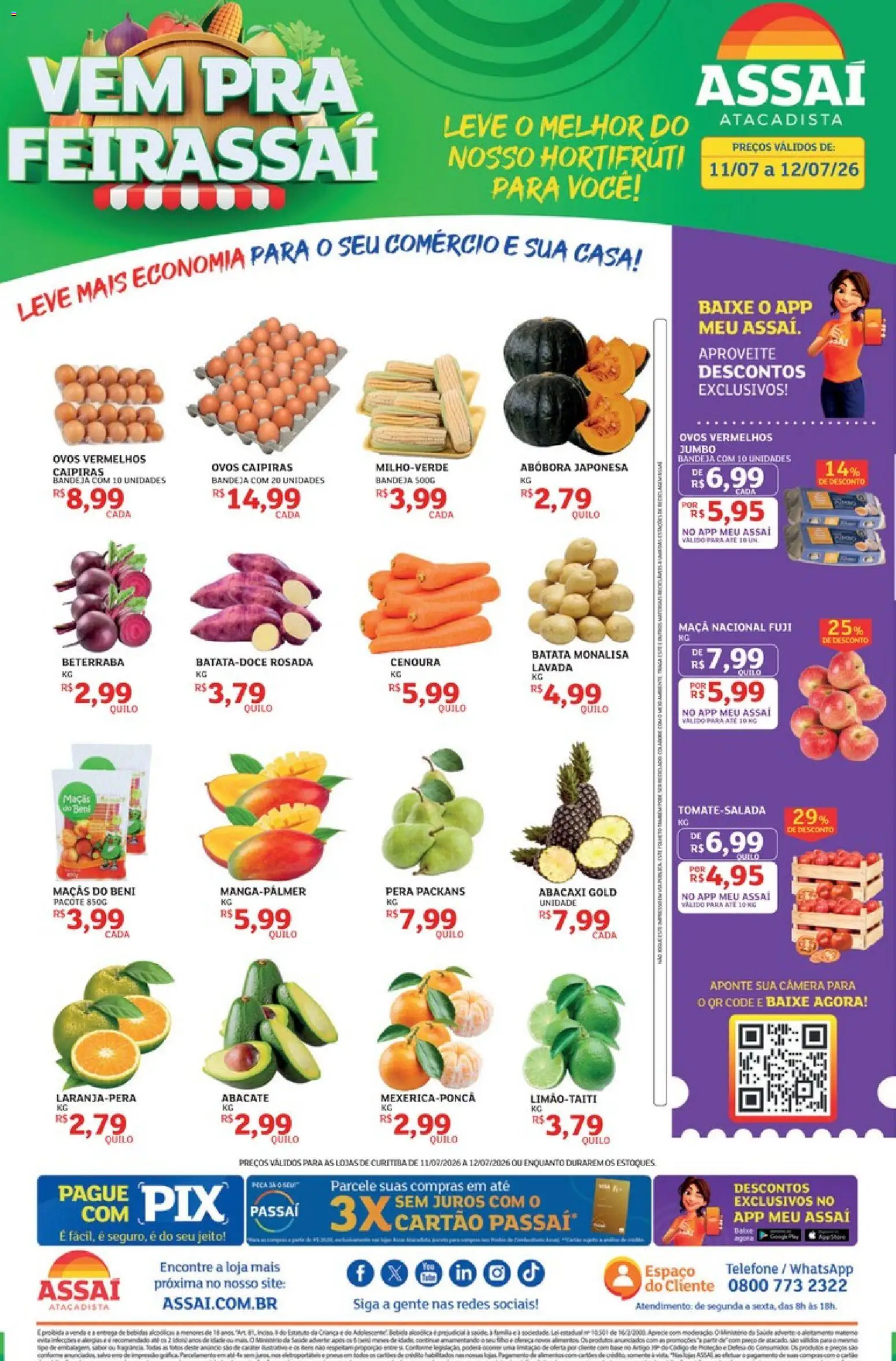 Assaí Atacadista Folheto - válido de 11/07/2026 | Página: 1 | Produtos: Abacaxi, Bandeja, Telefone, Câmera