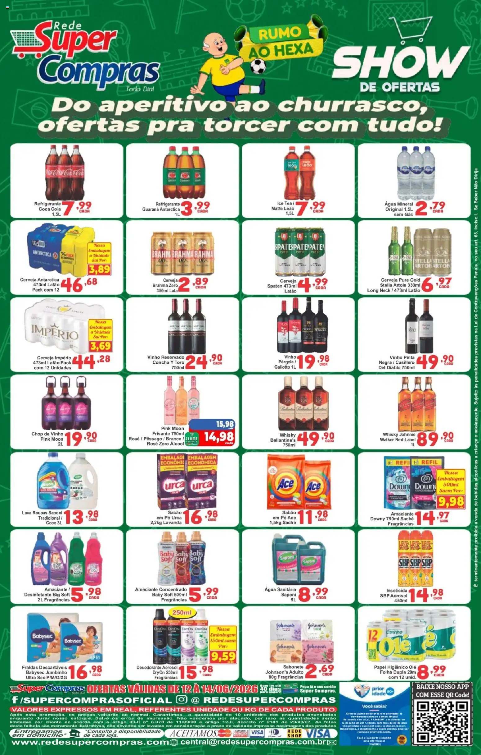 Rede Super Compras Folheto - válido de 12.06.2026 | Página: 2 | Produtos: Pêssego, Whisky, Roupas, Amaciante
