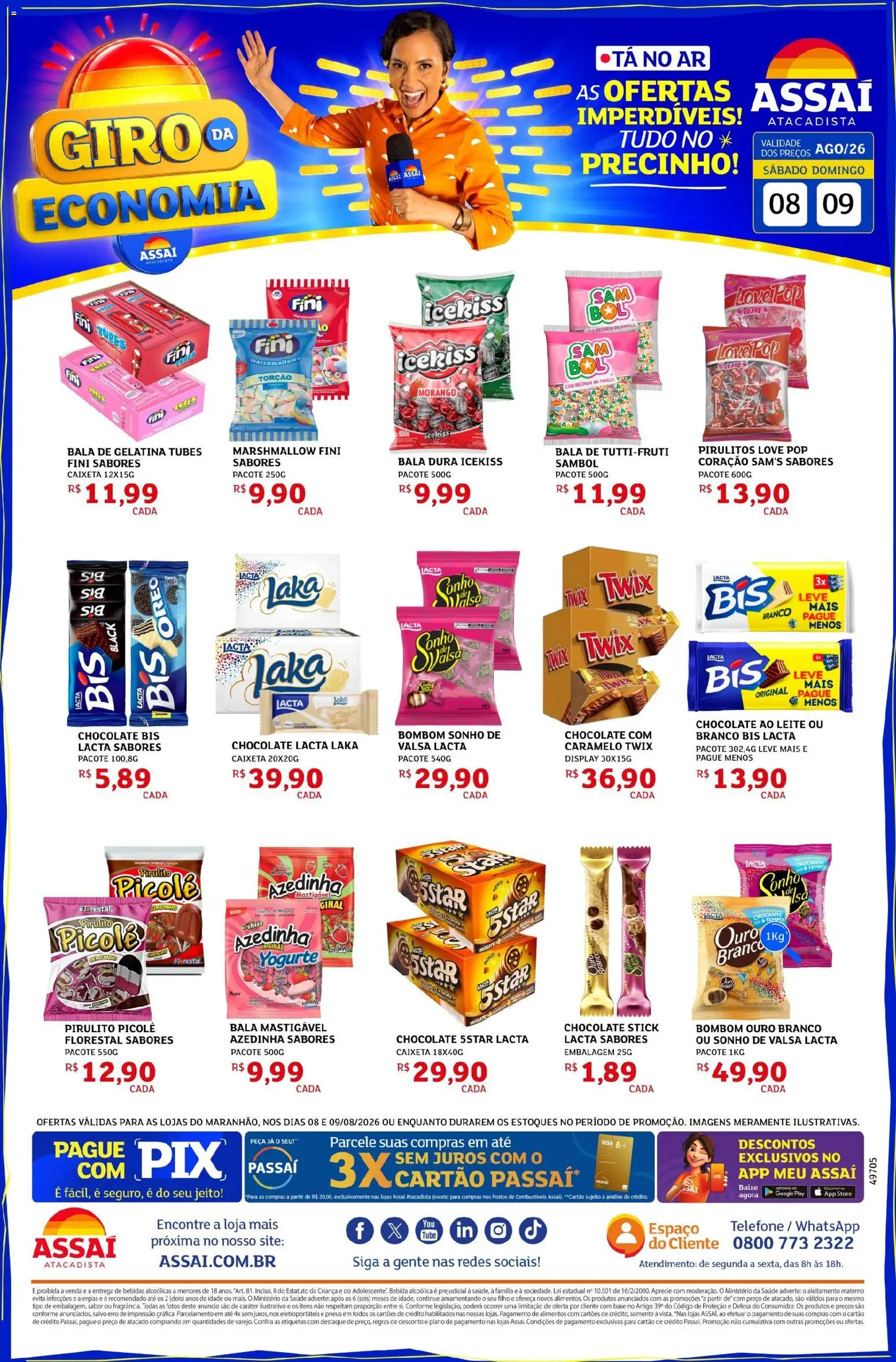 Assaí Atacadista Folheto - válido de 08/08/2026 | Página: 1 | Produtos: Iogurte, Pneus, Bala, Gelatina