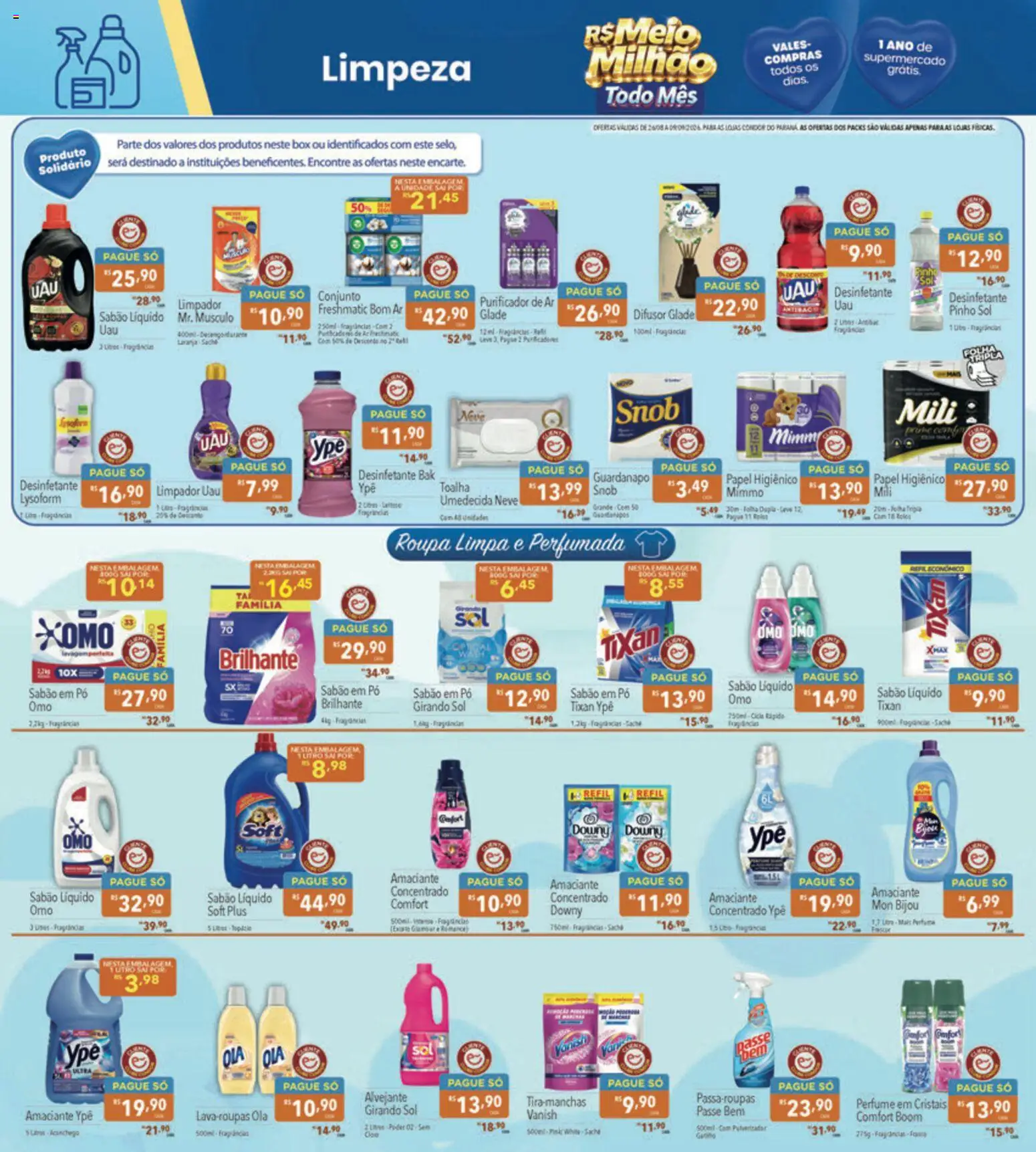 Supermercados Condor Folheto - válido de 26/08/2026 | Página: 18 | Produtos: Alvejante, Girando sol, Vanish, Desinfetante