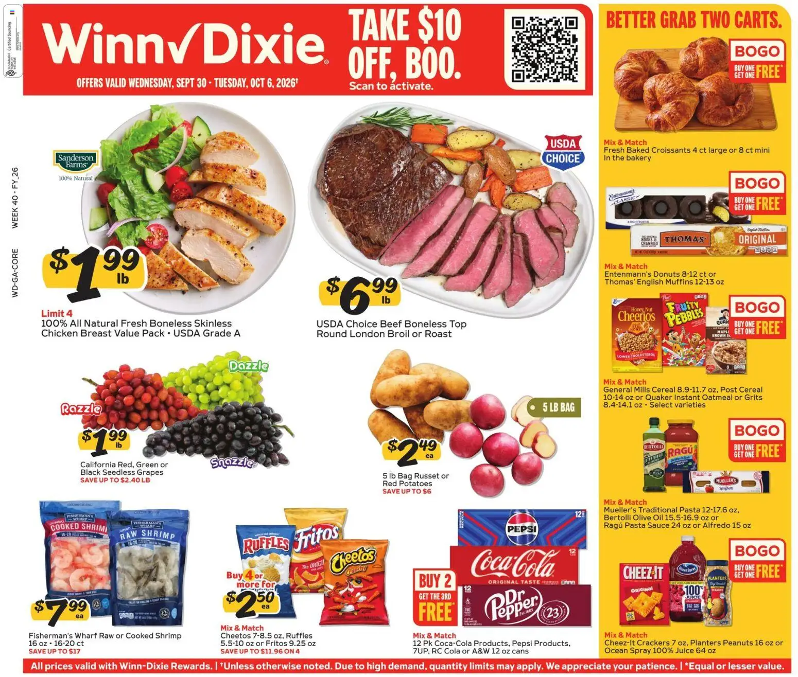 Winn Dixie Weekly Weekly Ad - valid from 09/30/2026 | Page: 1 | Products: Olive oil, Beef, Pasta, Bag