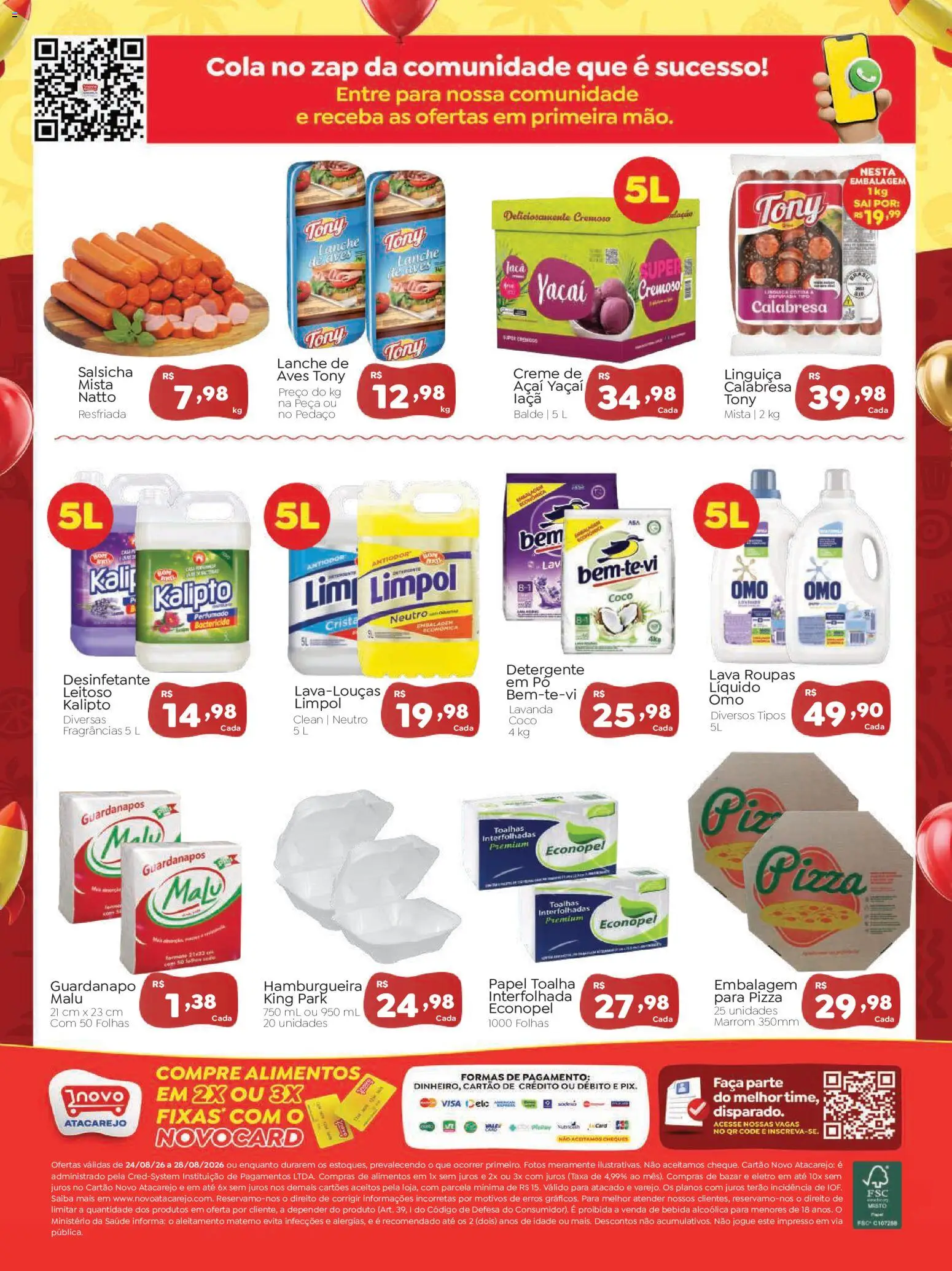 Novo Atacarejo Folheto - válido de 24/08/2026 | Página: 2 | Produtos: Coco, Detergente, Faca, Pizza