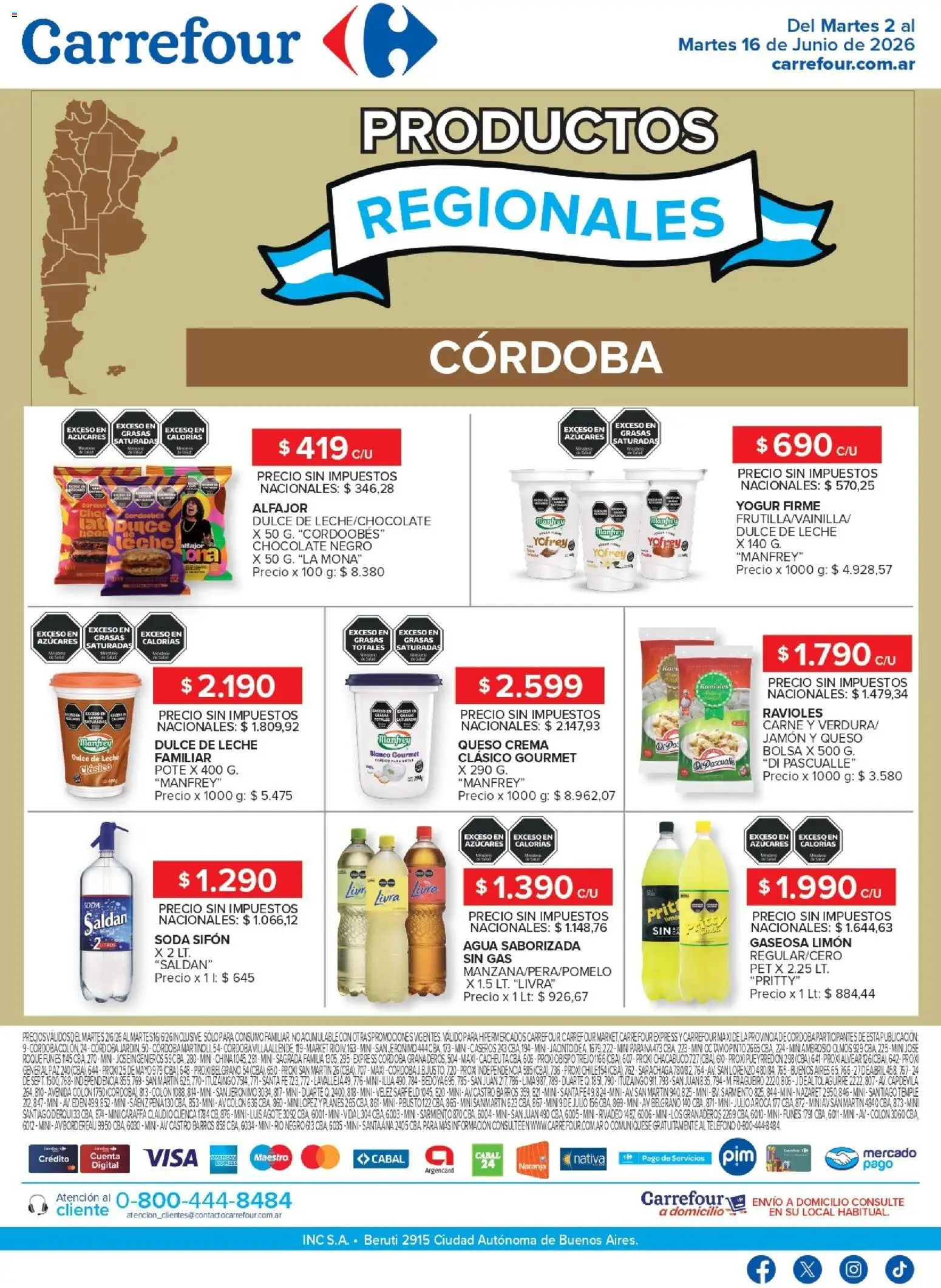 Carrefour - Productos Regionales | Córdoba │ válido desde el 02.06.2026 | Página: 1 | Productos: Teléfono, Soda, Agua, Leche