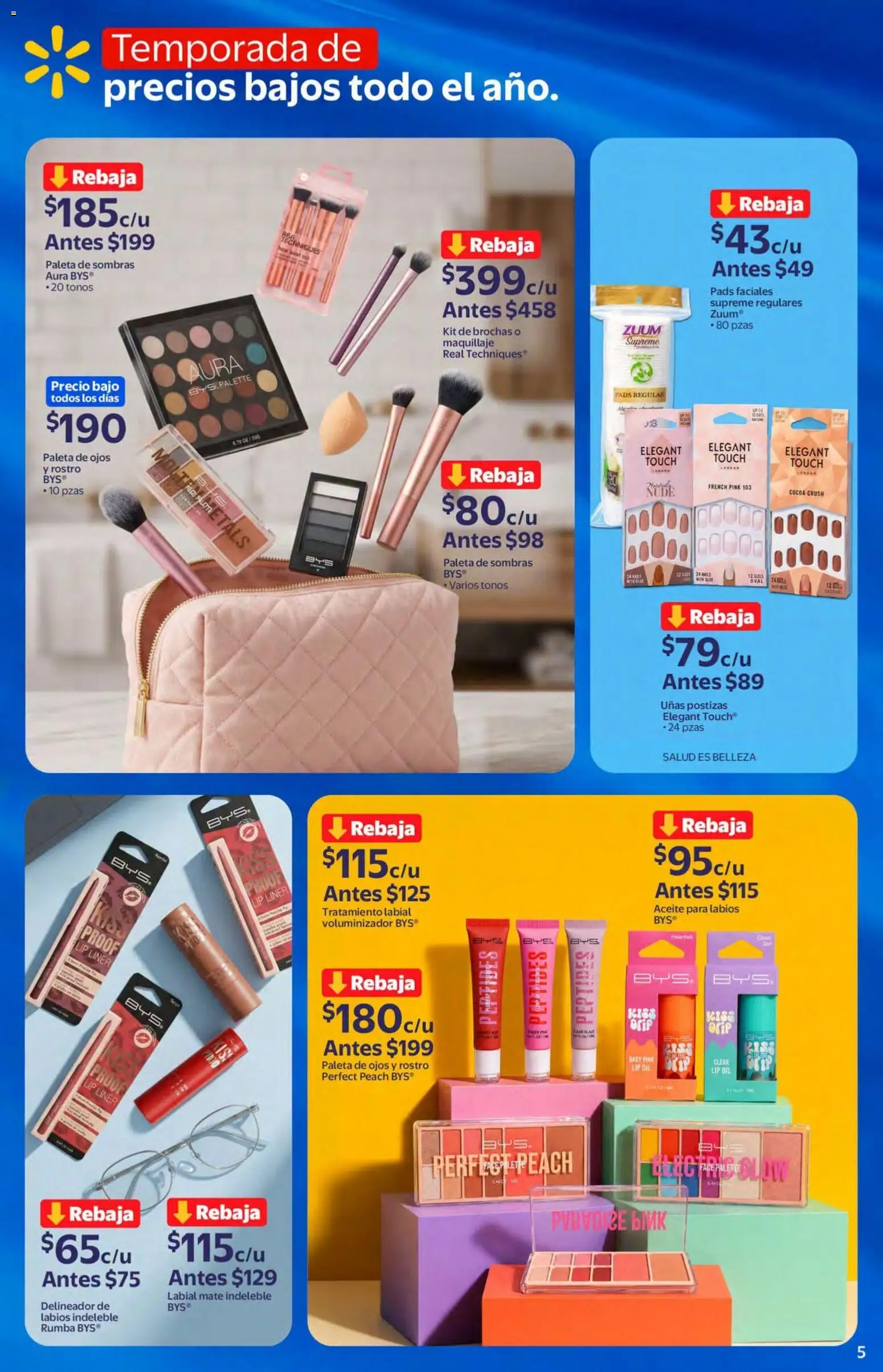 Nuevas ofertas de Walmart válidas en toda la República Mexicana desde el 22/07/2026. ¡Encuentra las mejores ofertas en Walmart folleto! | Página: 5 | Productos: Uñas postizas, Aceite, Maquillaje, Delineador
