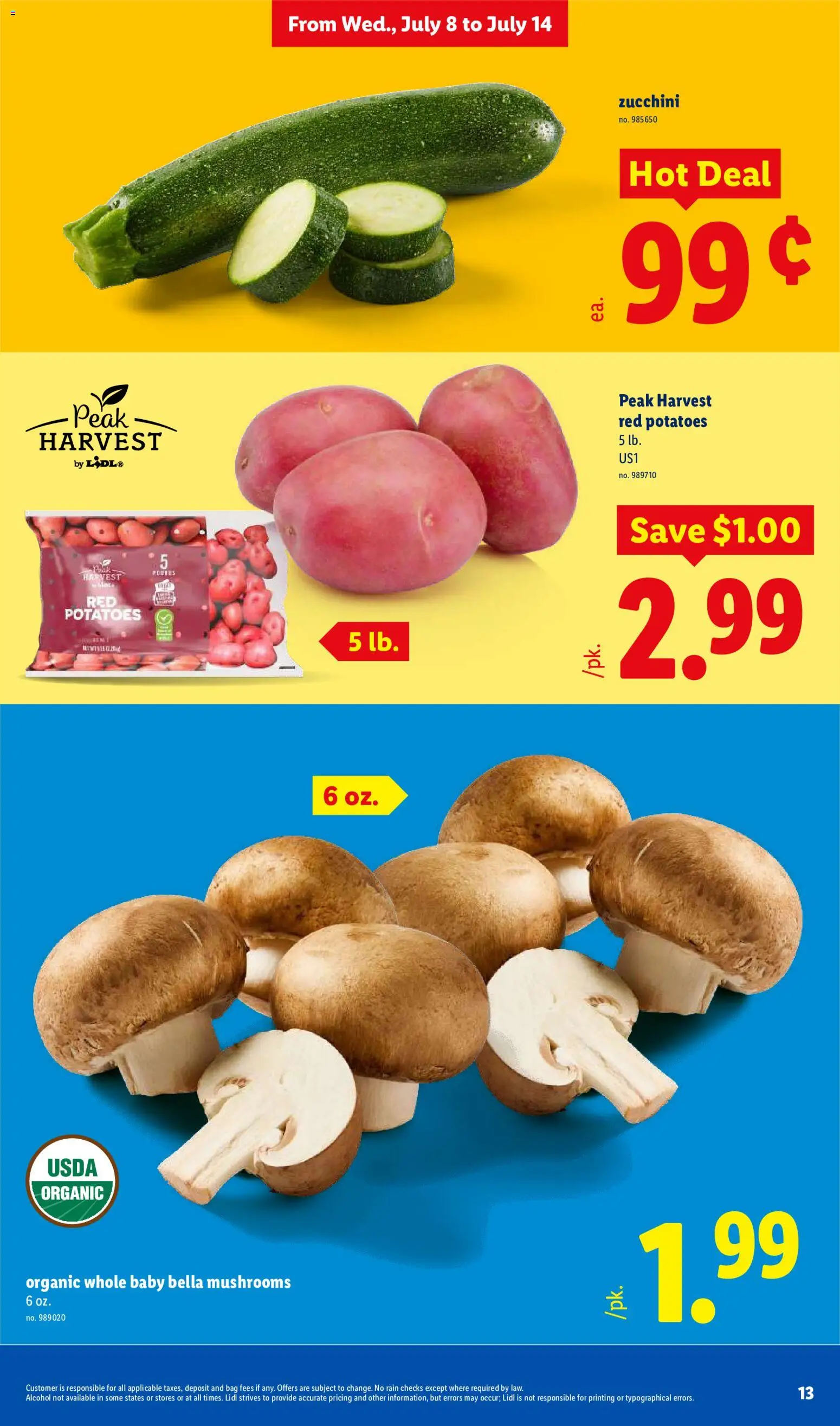 Lidl Weekly Ad - valid from 07/08/2026 | Page: 13 | Products: Zucchini, Alcohol, Potatoes, Bag